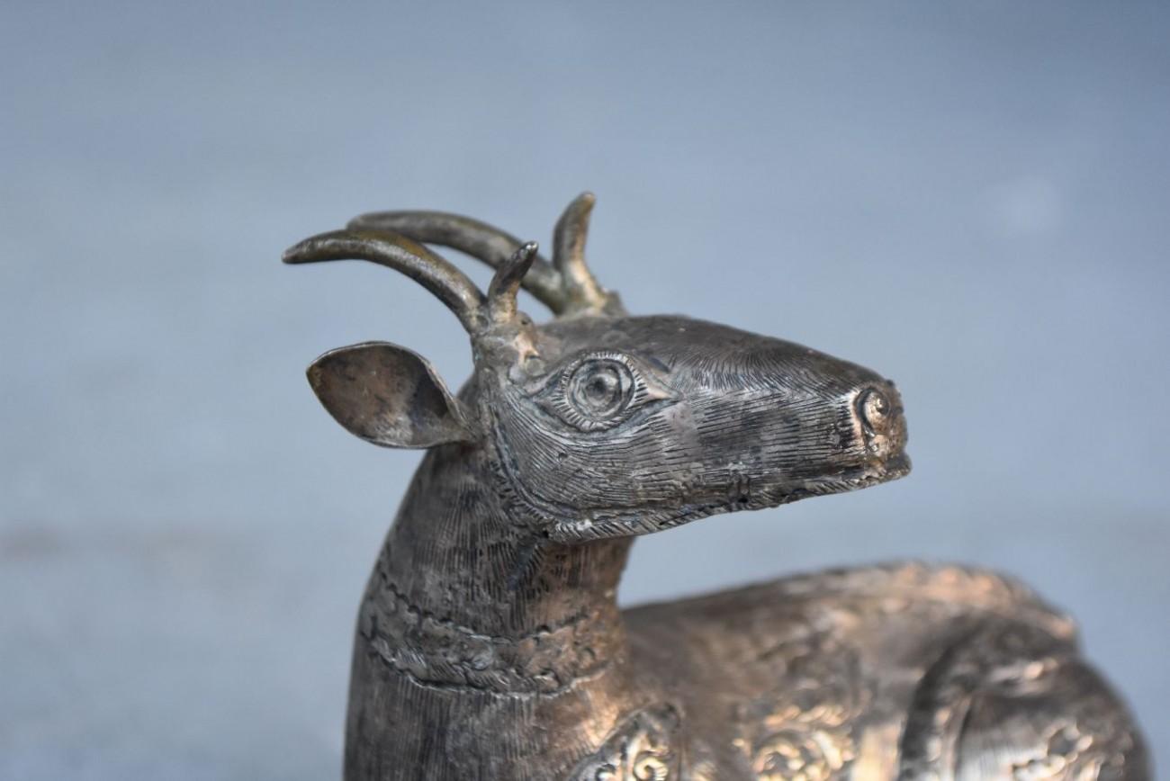 Late 19th century silver deer box from India.