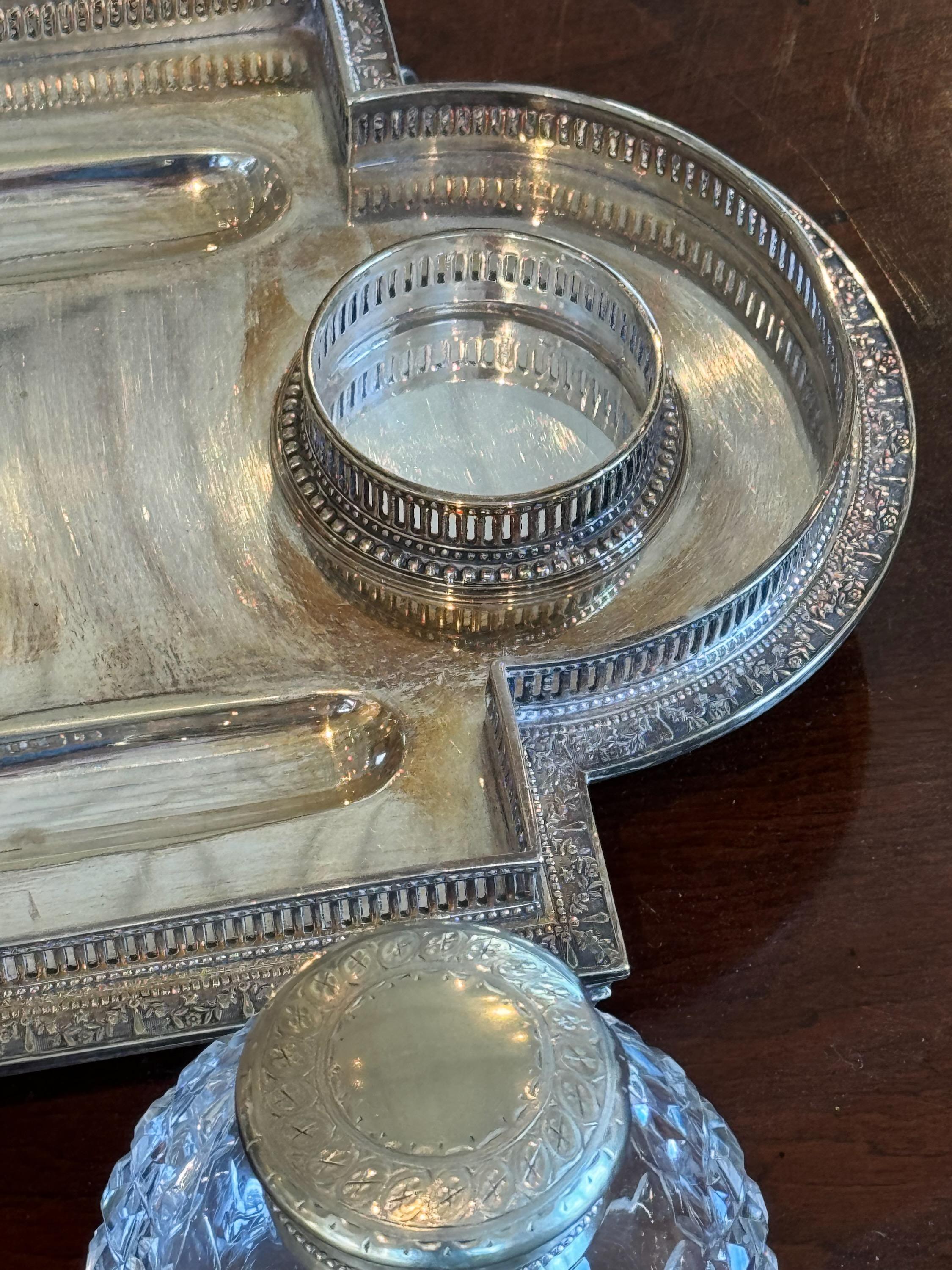 French Late 19th Century Silver Desk Set Tray For Sale