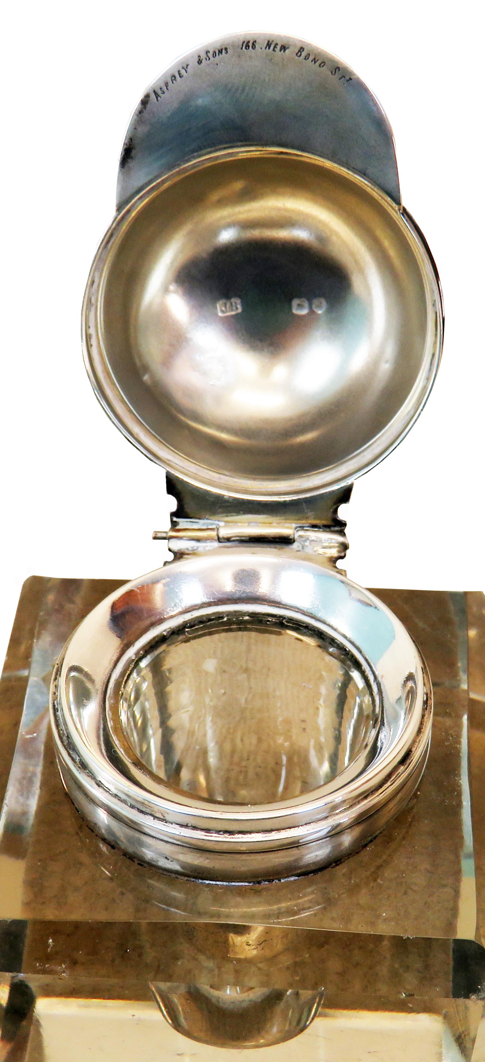 Late 19th Century Silver and Glass Inkwell from Asprey & Sons 1