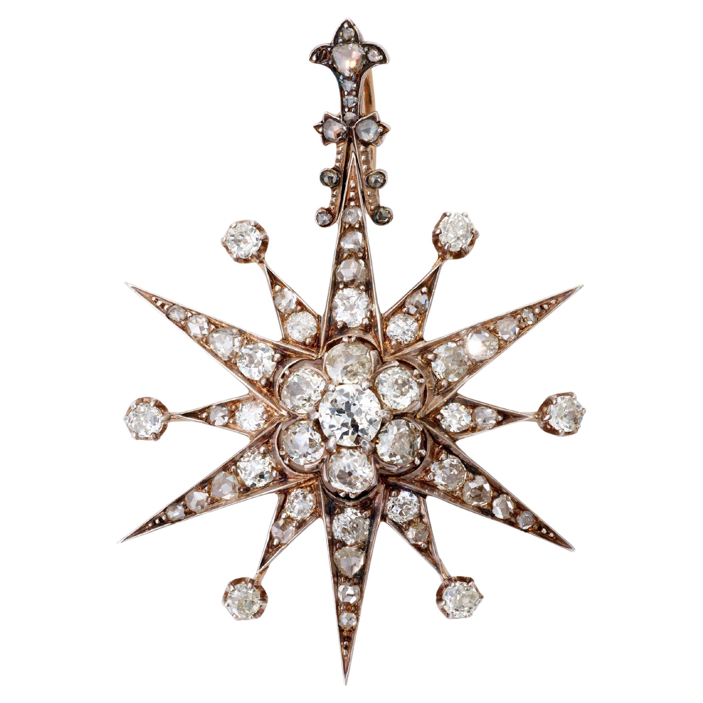 Ende des 19. Jahrhunderts Silber Gold und Altschliff Diamant Stern Anhänger (Alteuropäischer Schliff) im Angebot
