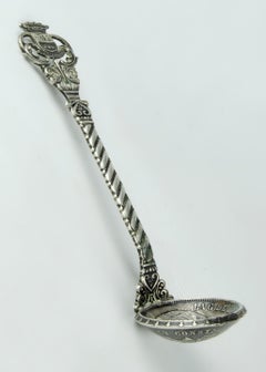 Late 19th Century Silver Heraldic Souvenir Spoon with 5 Pesetas Coin Bowl, Spain