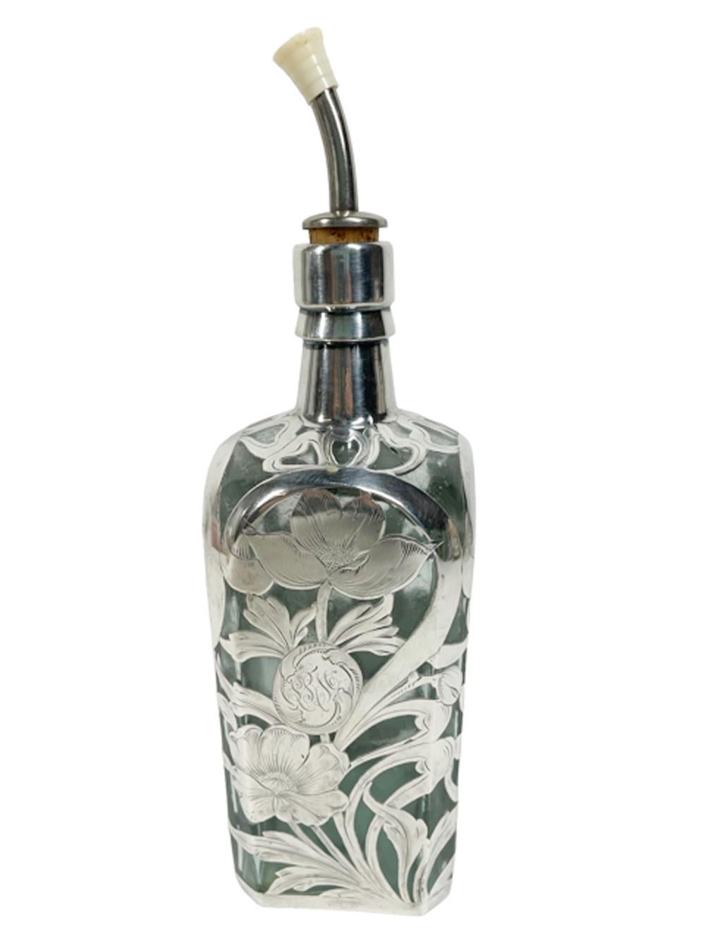 Late 19th Century Silver Overlay Gordon's Dry Gin Bottle - Sterling Poppies In Good Condition For Sale In Chapel Hill, NC