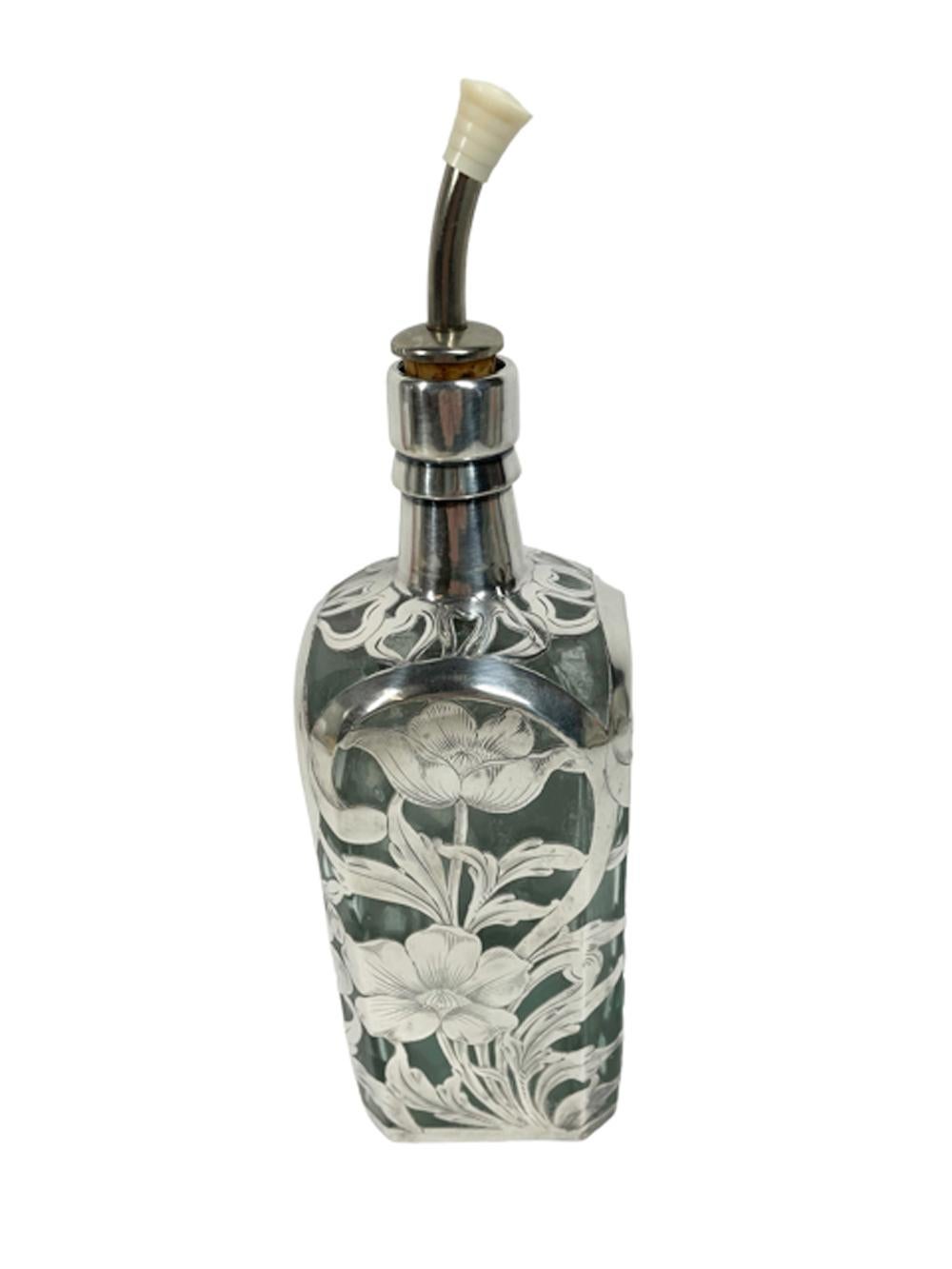 Late 19th Century Silver Overlay Gordon's Dry Gin Bottle - Sterling Poppies For Sale 1