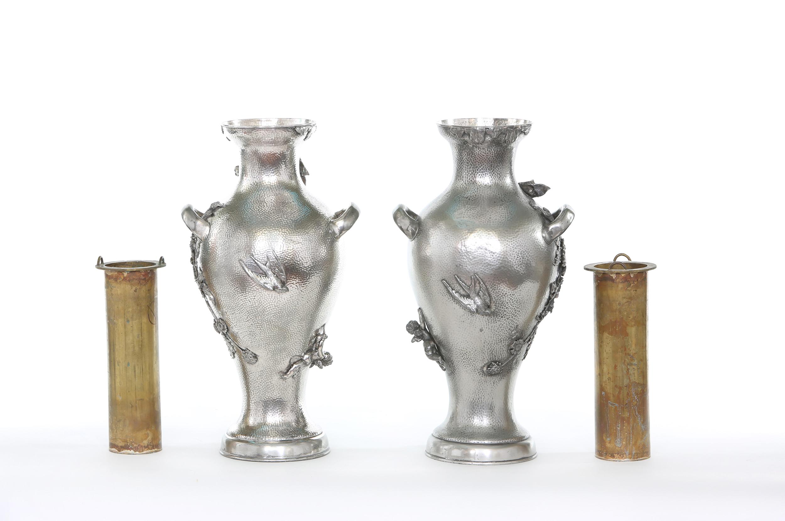 English Late 19th Century Silver Plated Pair of Vases / Urns For Sale