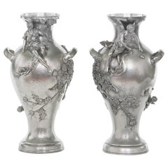 Antique Late 19th Century Silver Plated Pair of Vases / Urns