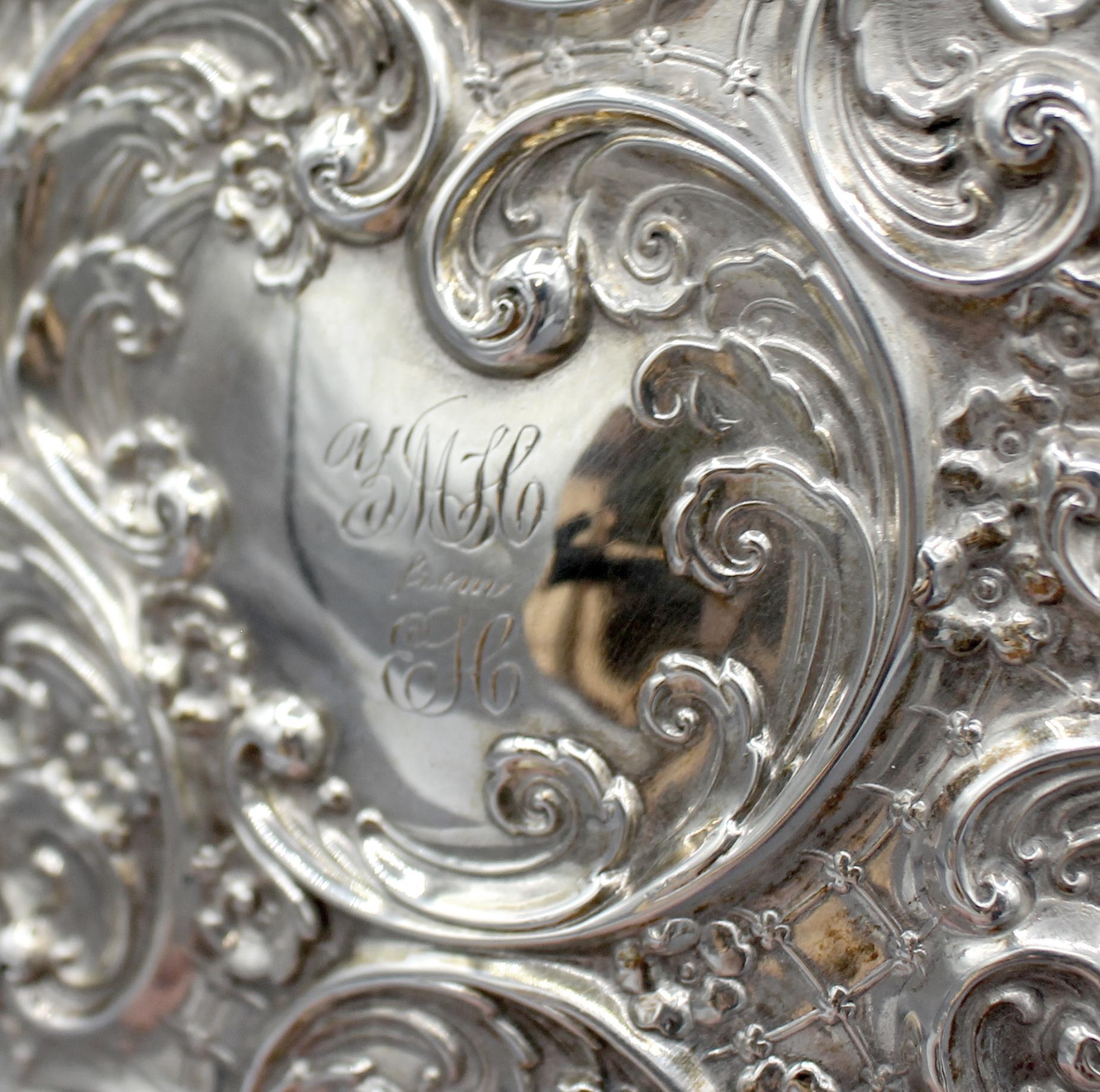 Late 19th Century Silver Repousse Dresser Set In Good Condition For Sale In Chapel Hill, NC