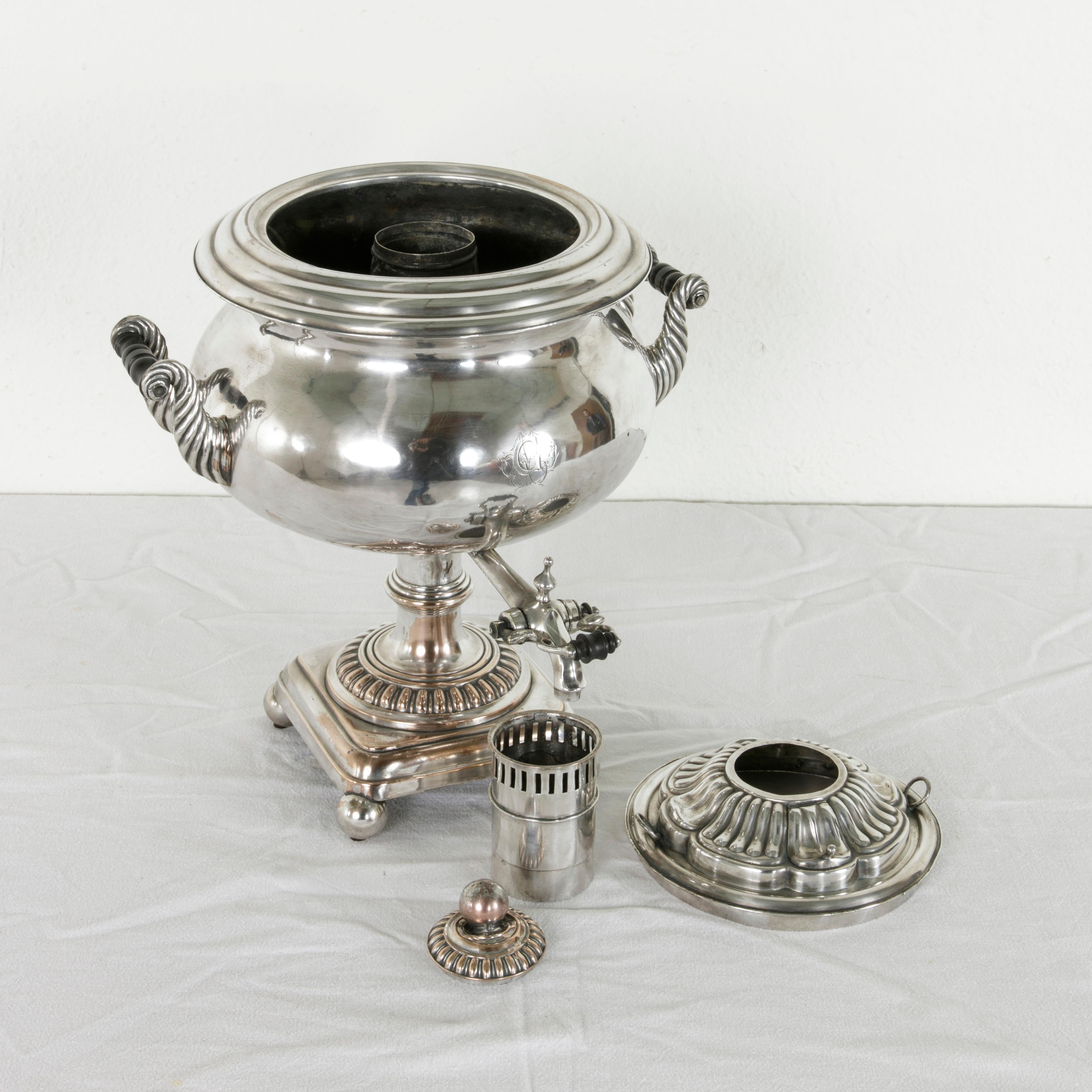 Late 19th Century Silver Samovar or Tea Urn with Lid and Ebonized Handles 6