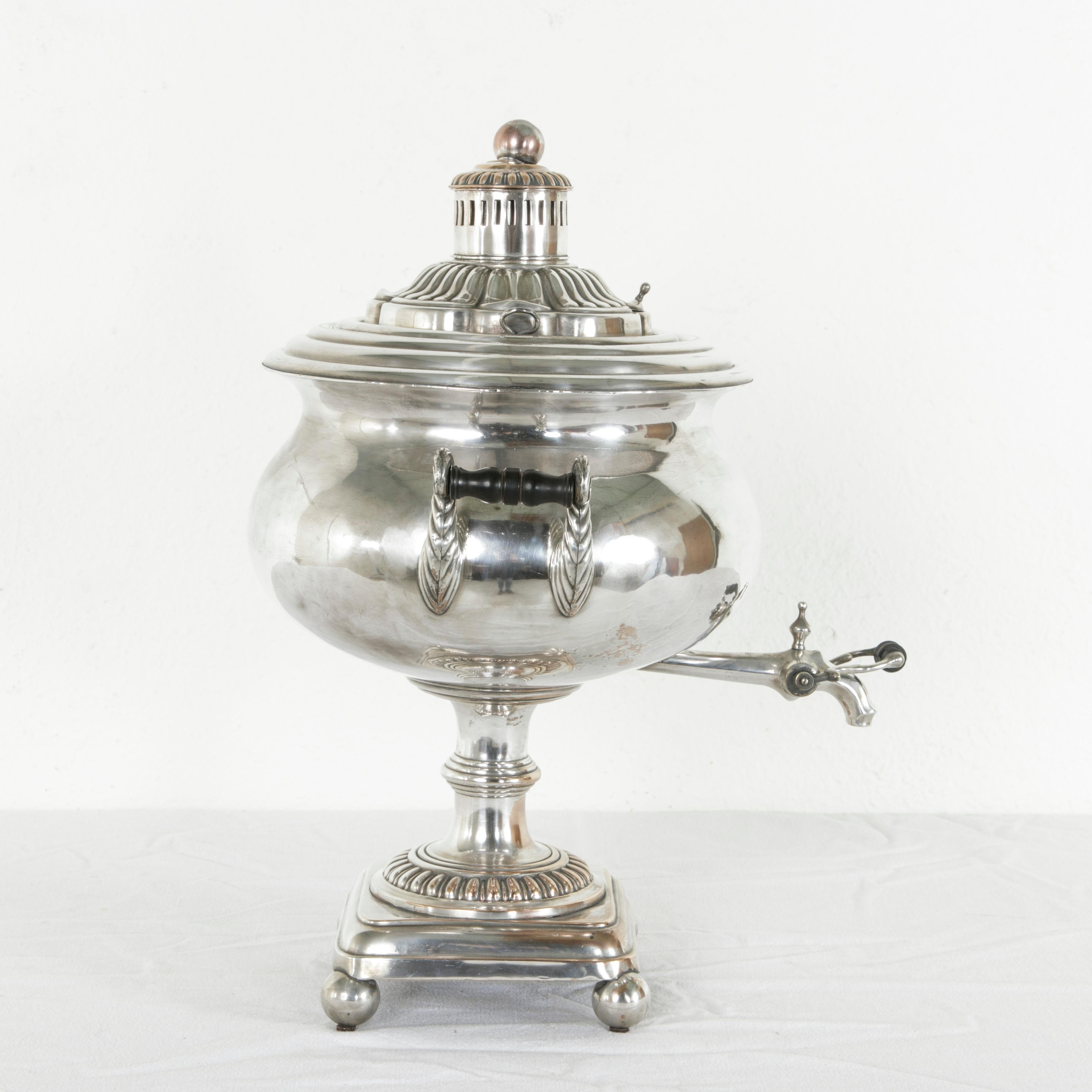 Late 19th Century Silver Samovar or Tea Urn with Lid and Ebonized Handles In Good Condition In Fayetteville, AR