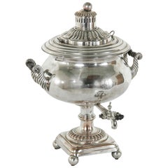 Antique Late 19th Century Silver Samovar or Tea Urn with Lid and Ebonized Handles