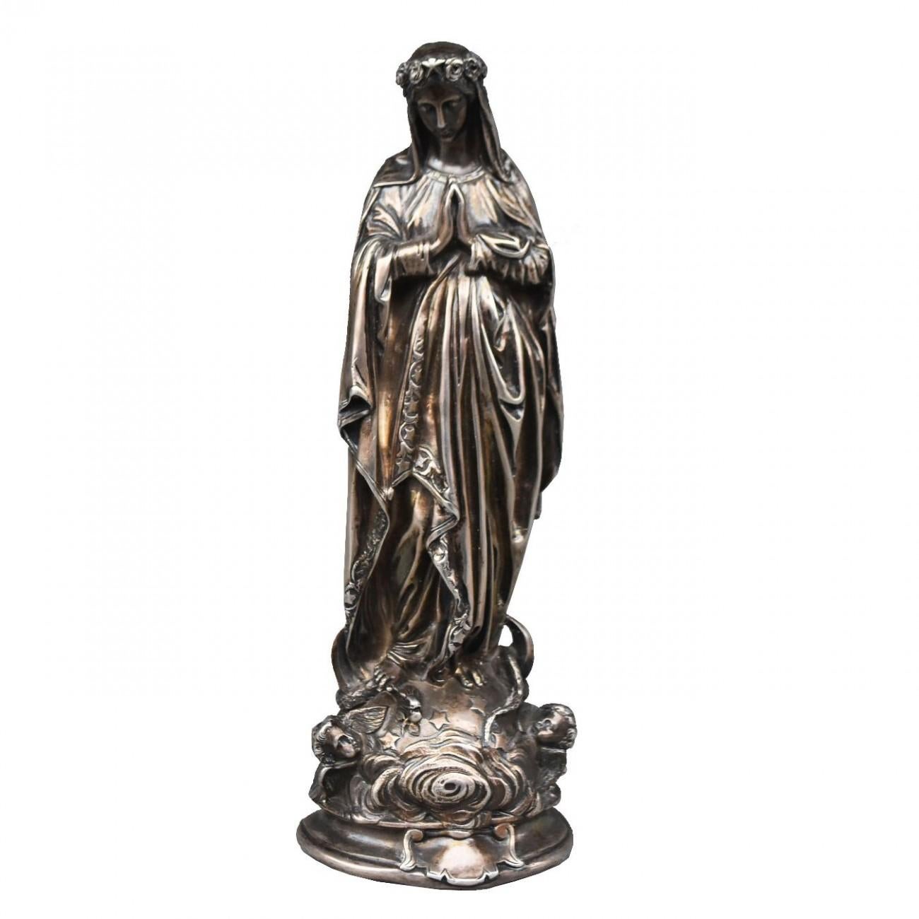 Late 19th Century Silver Statue of the Blessed Virgin Mary