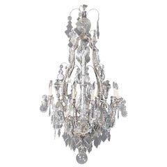 Antique Late 19th Century Silvered Bronze and Crystal Eight Light Chandelier