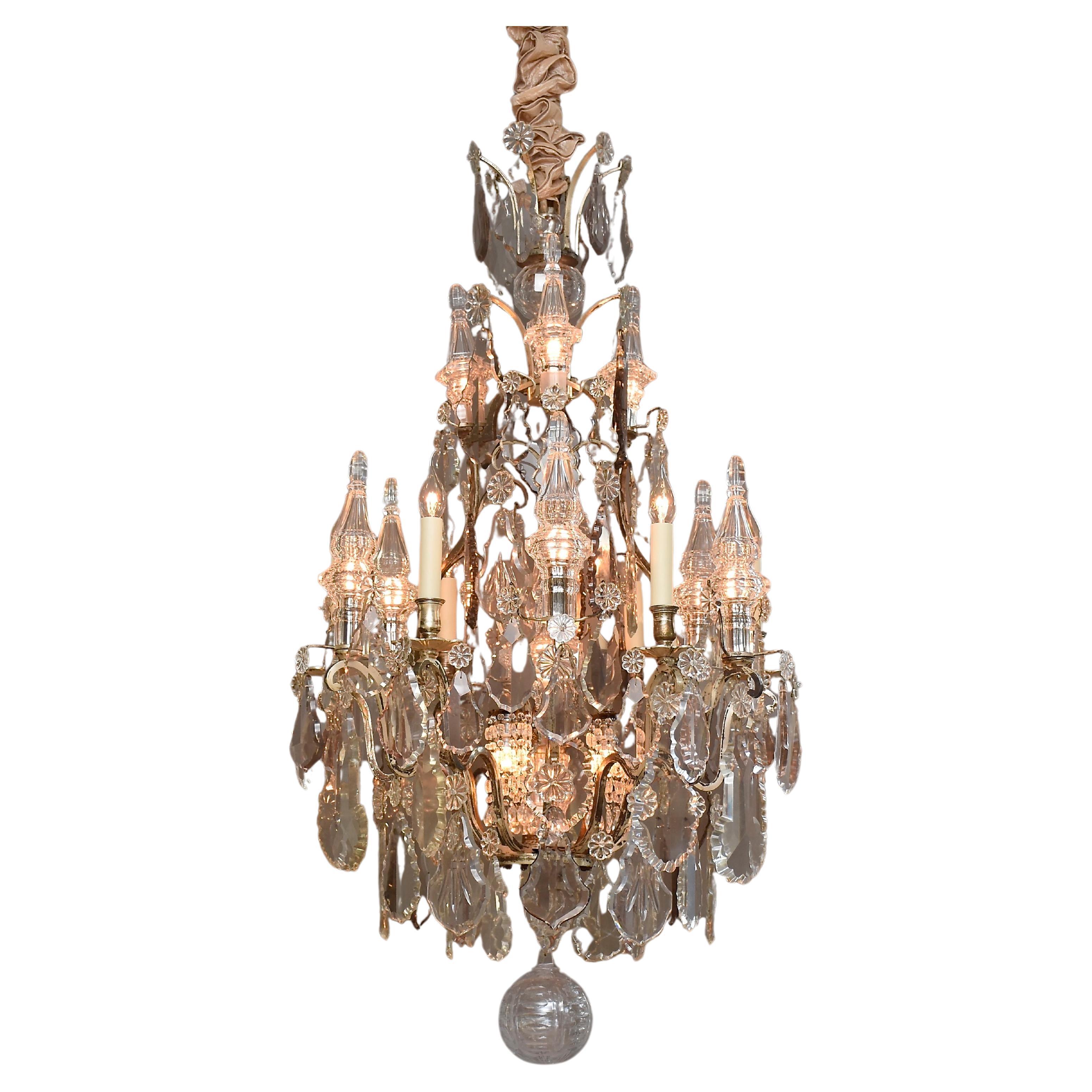 Lampadario in cristallo argentato francese della fine del XIX secolo in stile Luigi XV