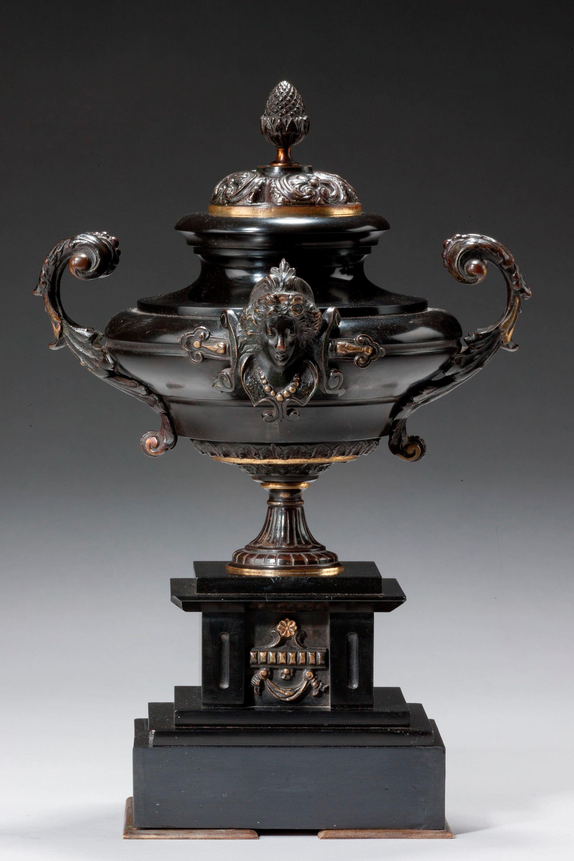 Late 19th century slate and AC bronze twin-handled cup.