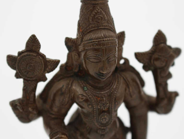 Late 19th Century Small Bronze Vishnu Statue In Good Condition For Sale In Chapel Hill, NC