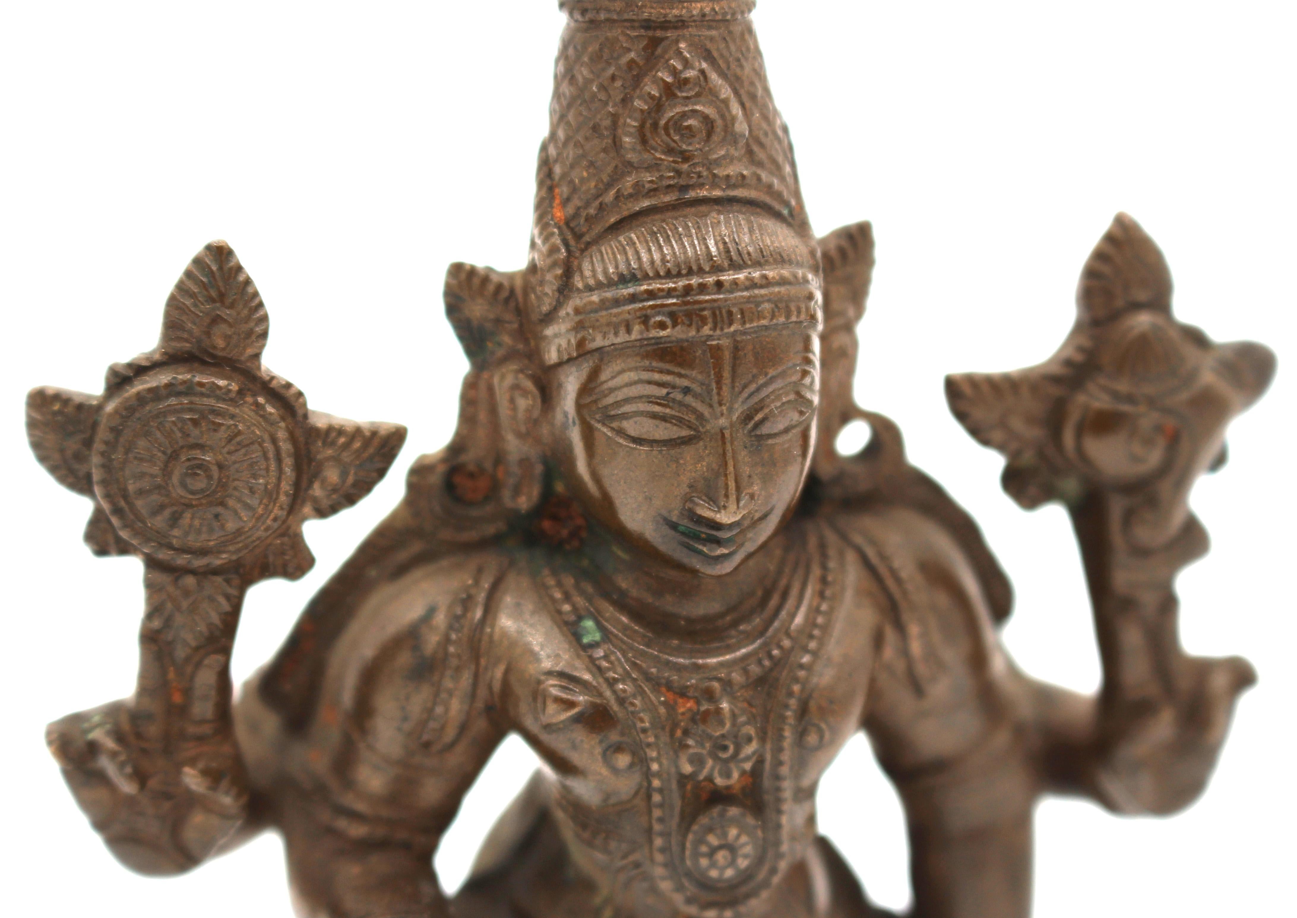 Indian Late 19th Century Small Bronze Vishnu Statue
