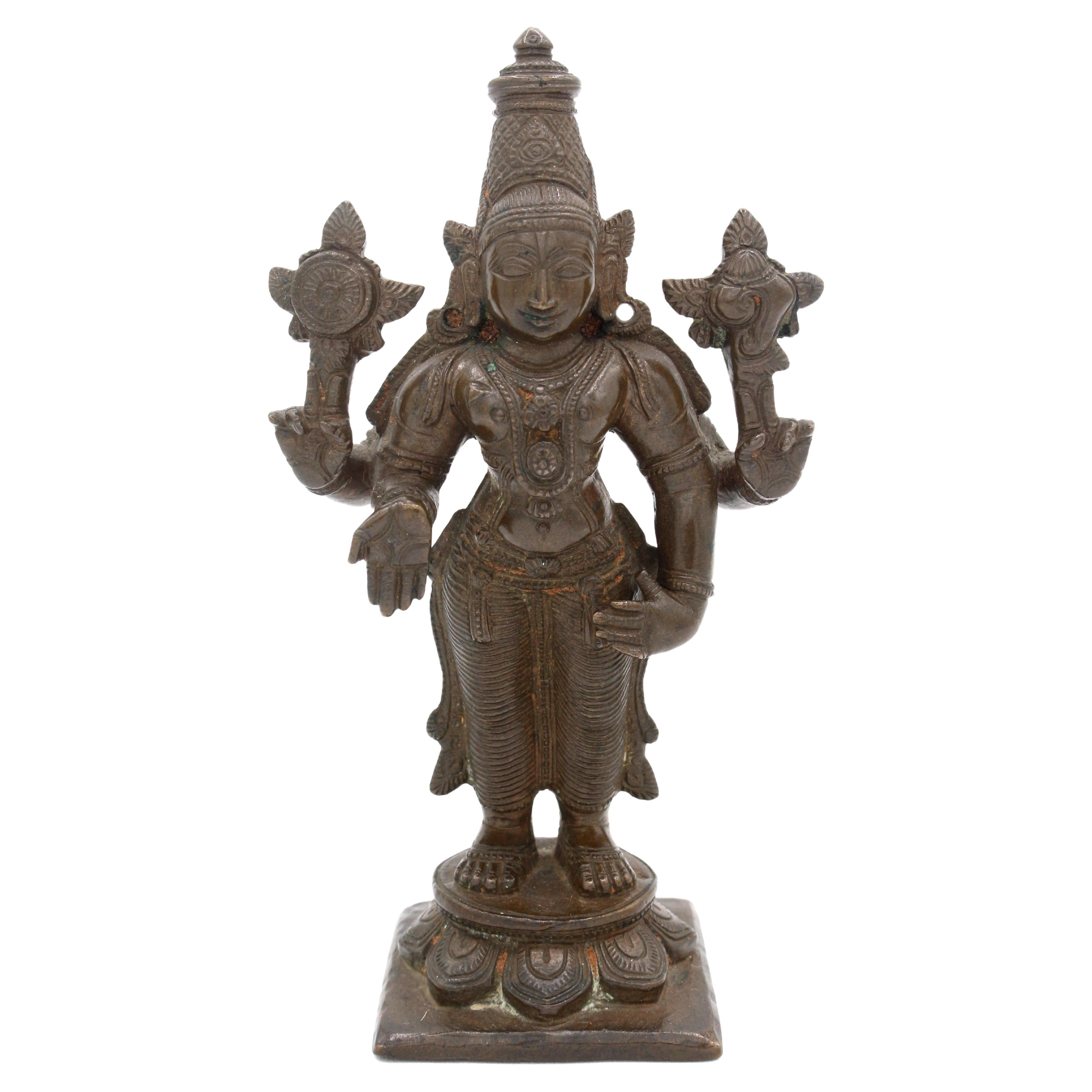 Late 19th Century Small Bronze Vishnu Statue For Sale