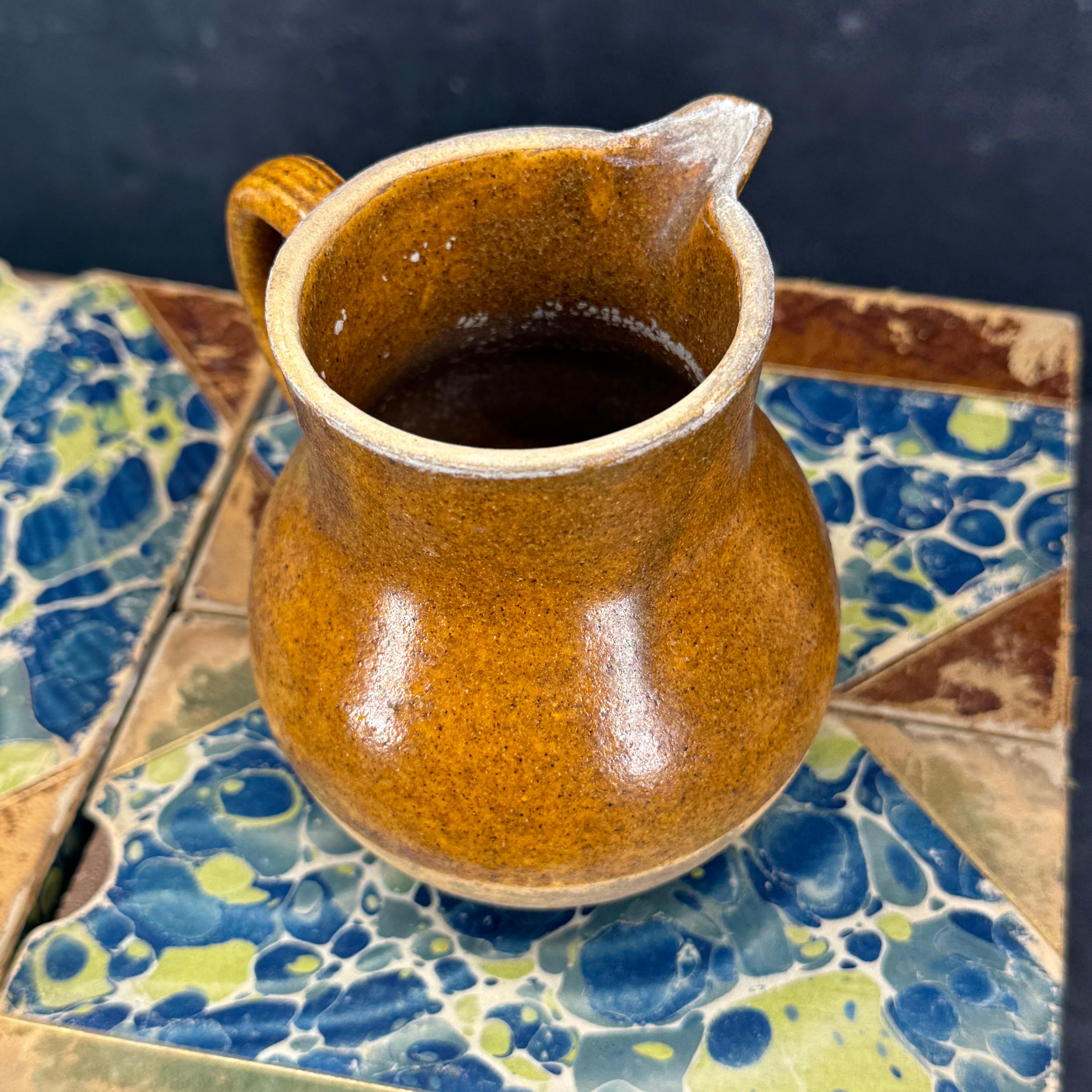 Late 19th Century Small French Glazed Stoneware Jug Pitcher For Sale 6