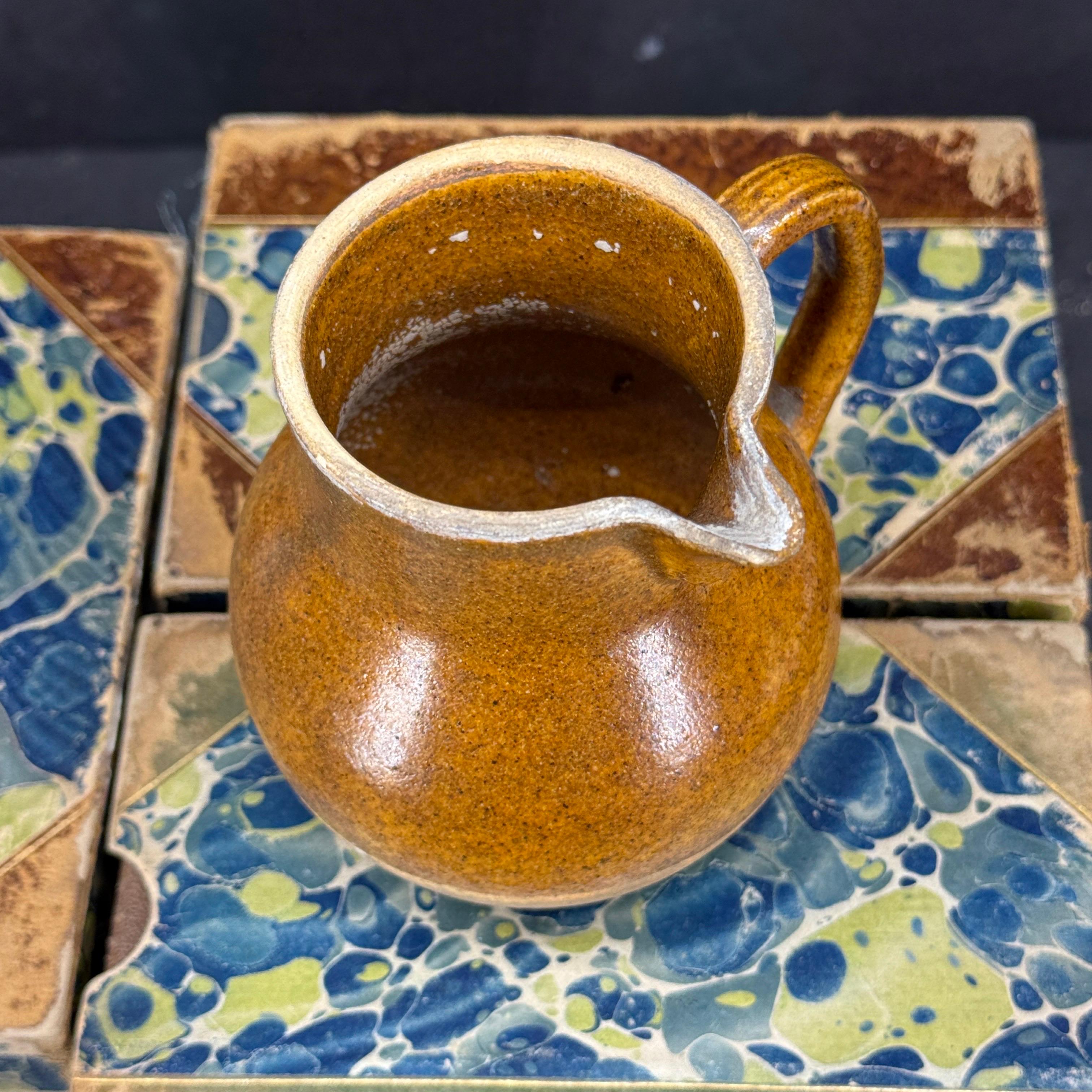 Late 19th Century Small French Glazed Stoneware Jug Pitcher For Sale 8
