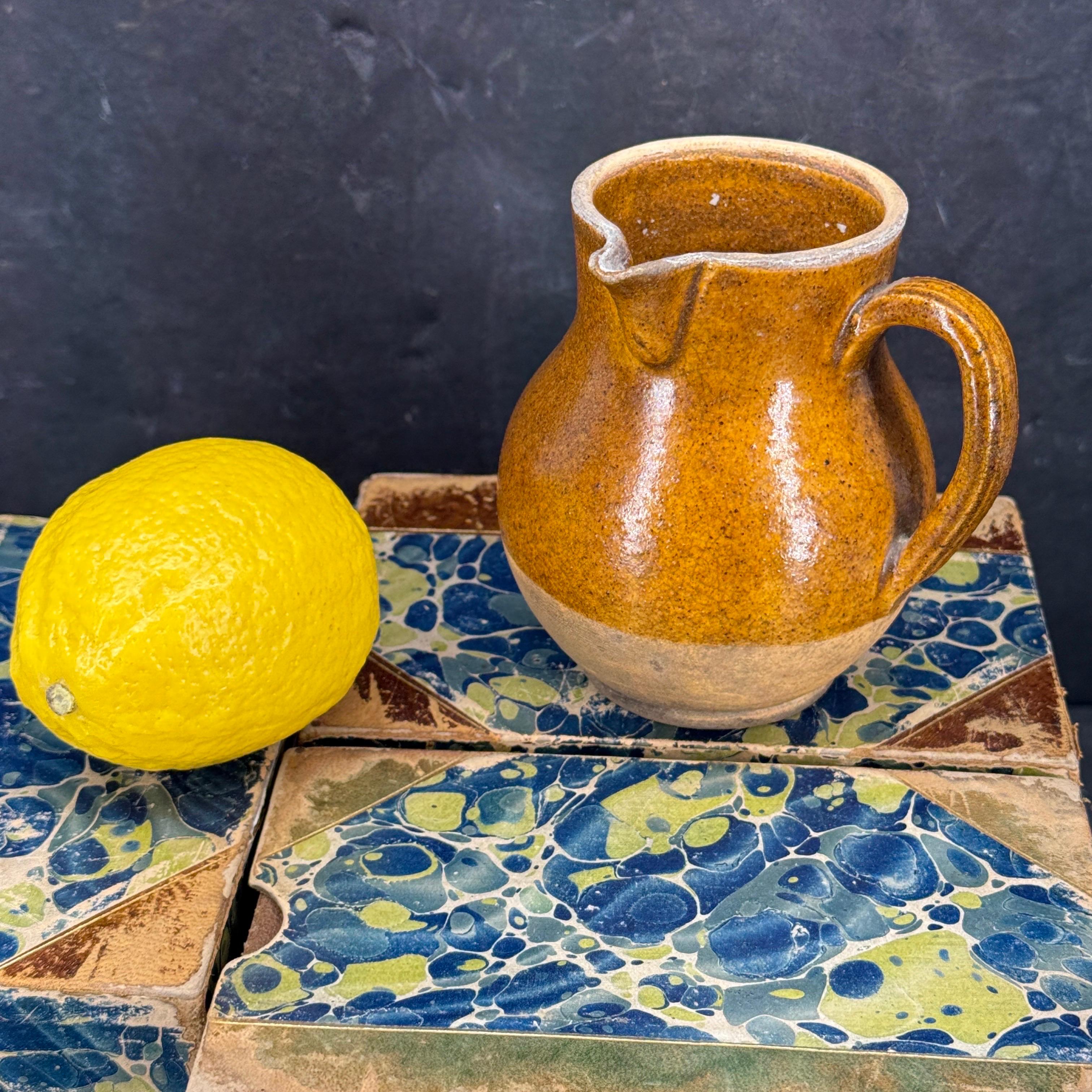 French Provincial Late 19th Century Small French Glazed Stoneware Jug Pitcher For Sale
