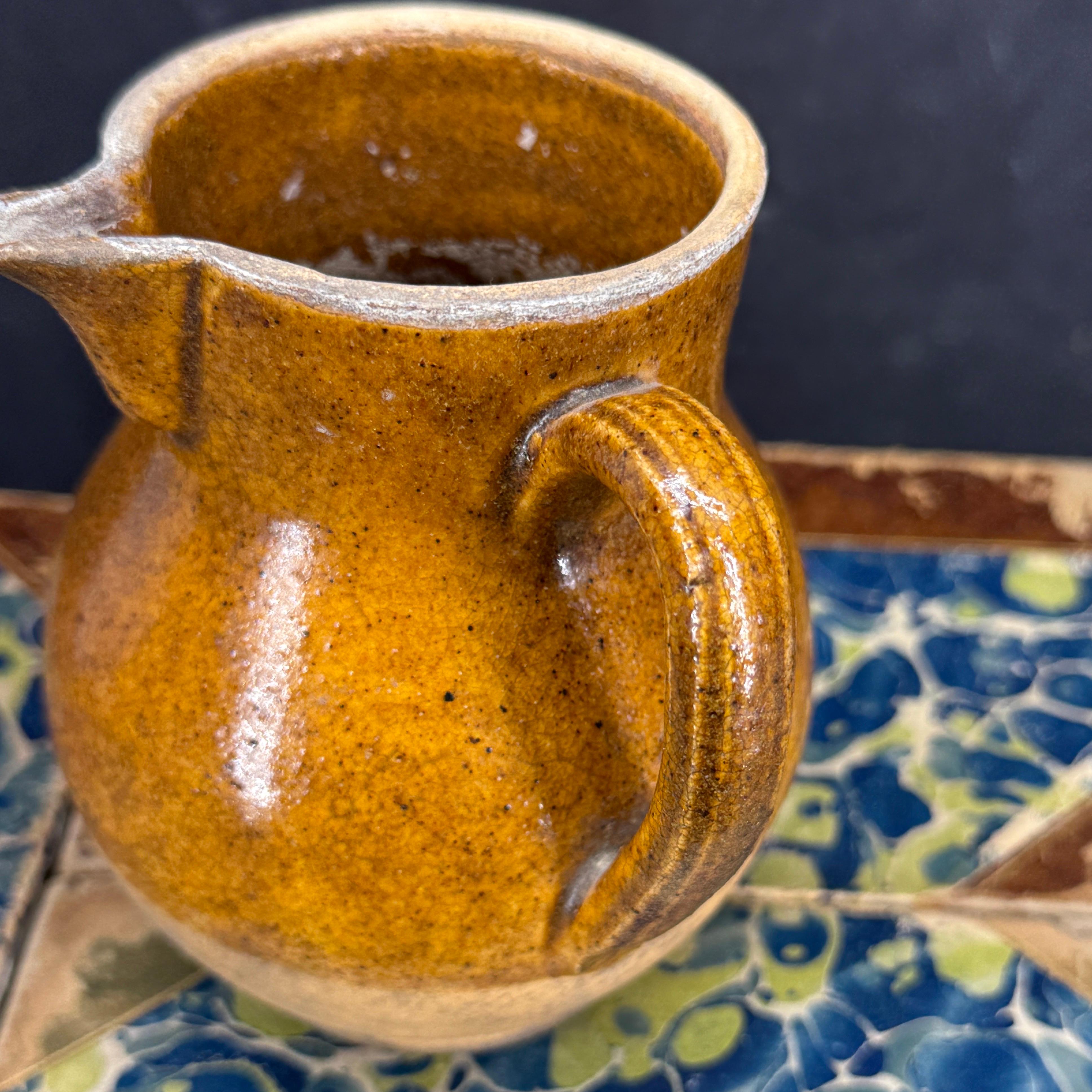 Late 19th Century Small French Glazed Stoneware Jug Pitcher In Good Condition For Sale In Haddonfield, NJ