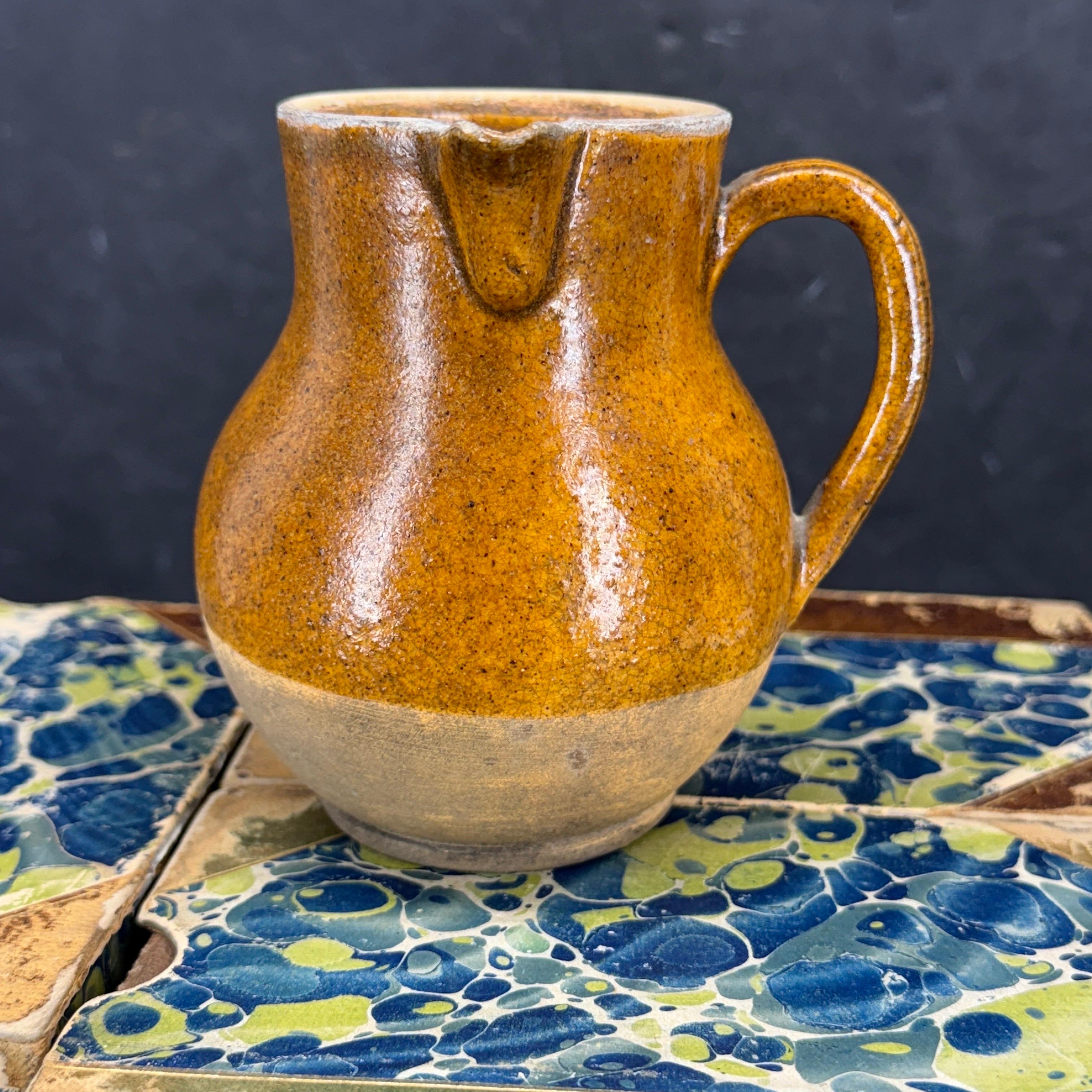 Pottery Late 19th Century Small French Glazed Stoneware Jug Pitcher For Sale