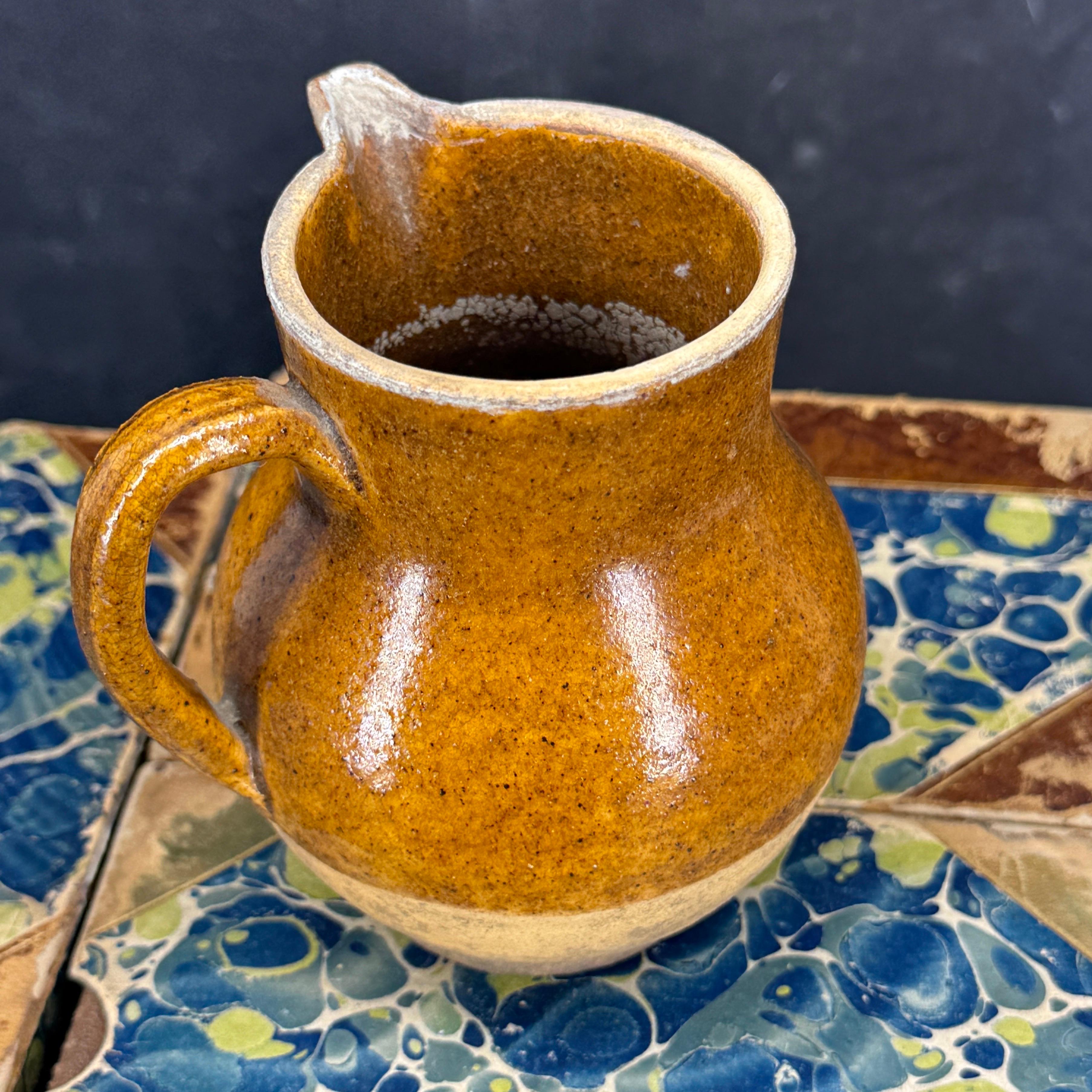 Late 19th Century Small French Glazed Stoneware Jug Pitcher For Sale 1