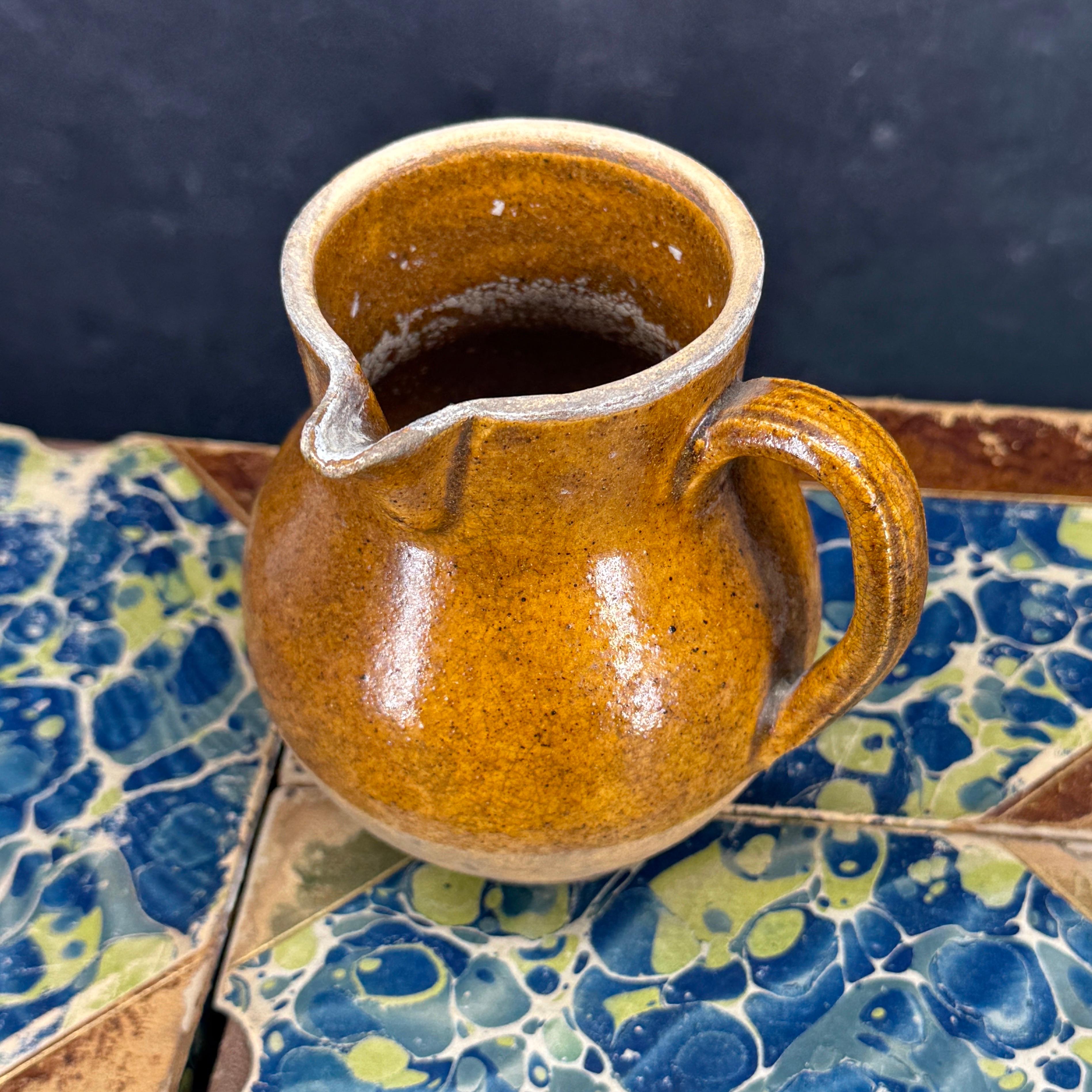 Late 19th Century Small French Glazed Stoneware Jug Pitcher For Sale 2