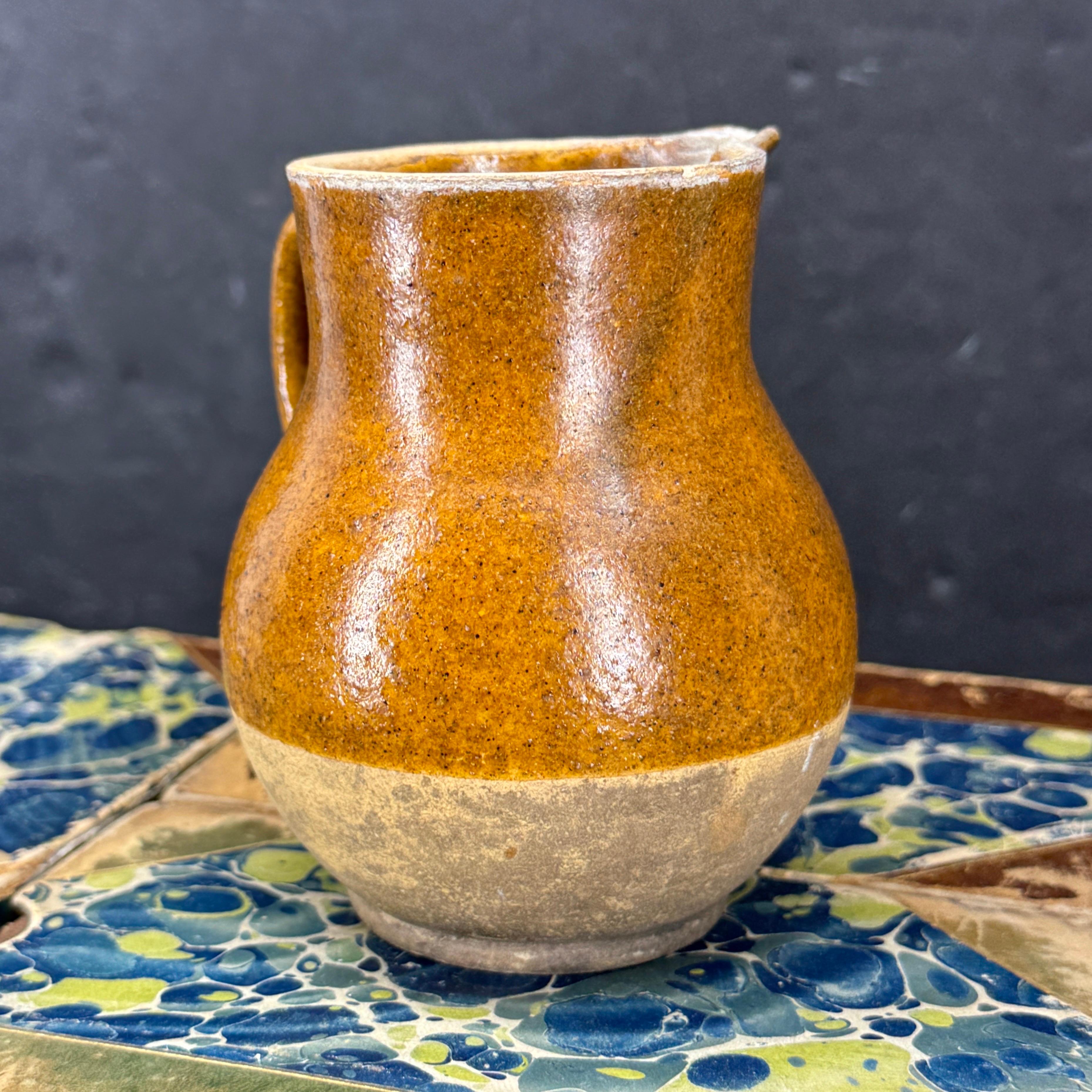 Late 19th Century Small French Glazed Stoneware Jug Pitcher For Sale 3