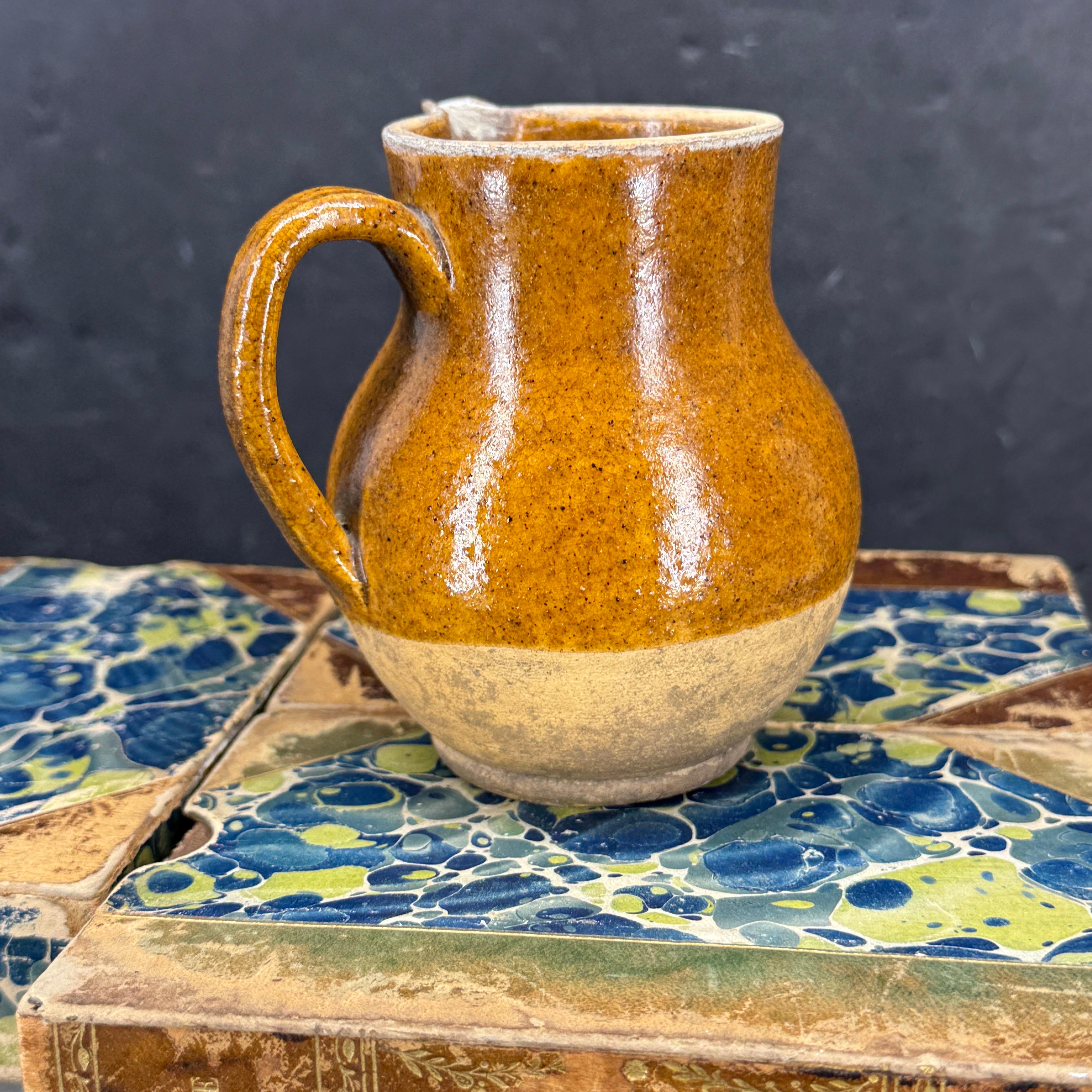 Late 19th Century Small French Glazed Stoneware Jug Pitcher For Sale 4