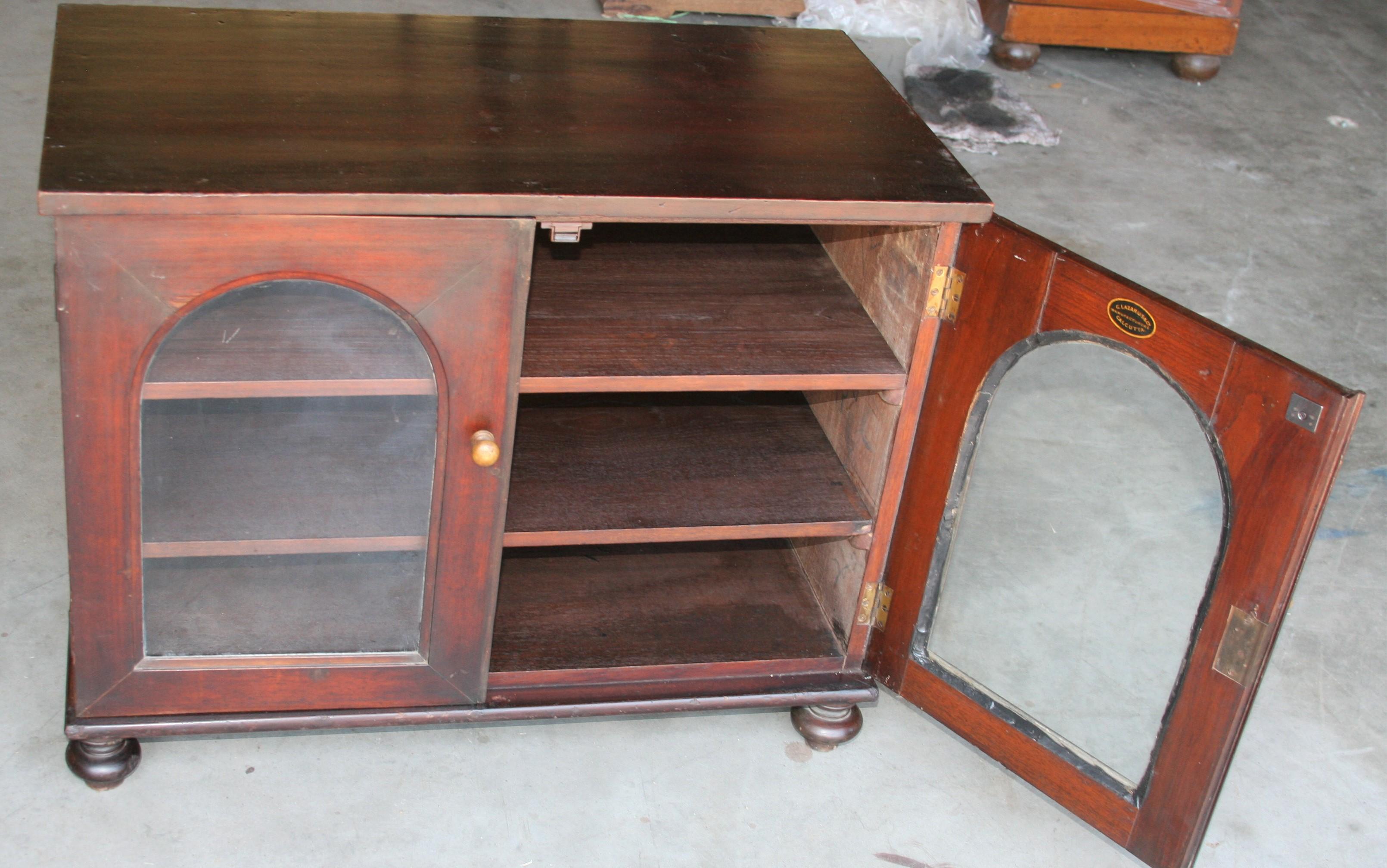 British Colonial Late 19th Century Small Mahogany Cabinet Made by Lazarus of Calcutta For Sale