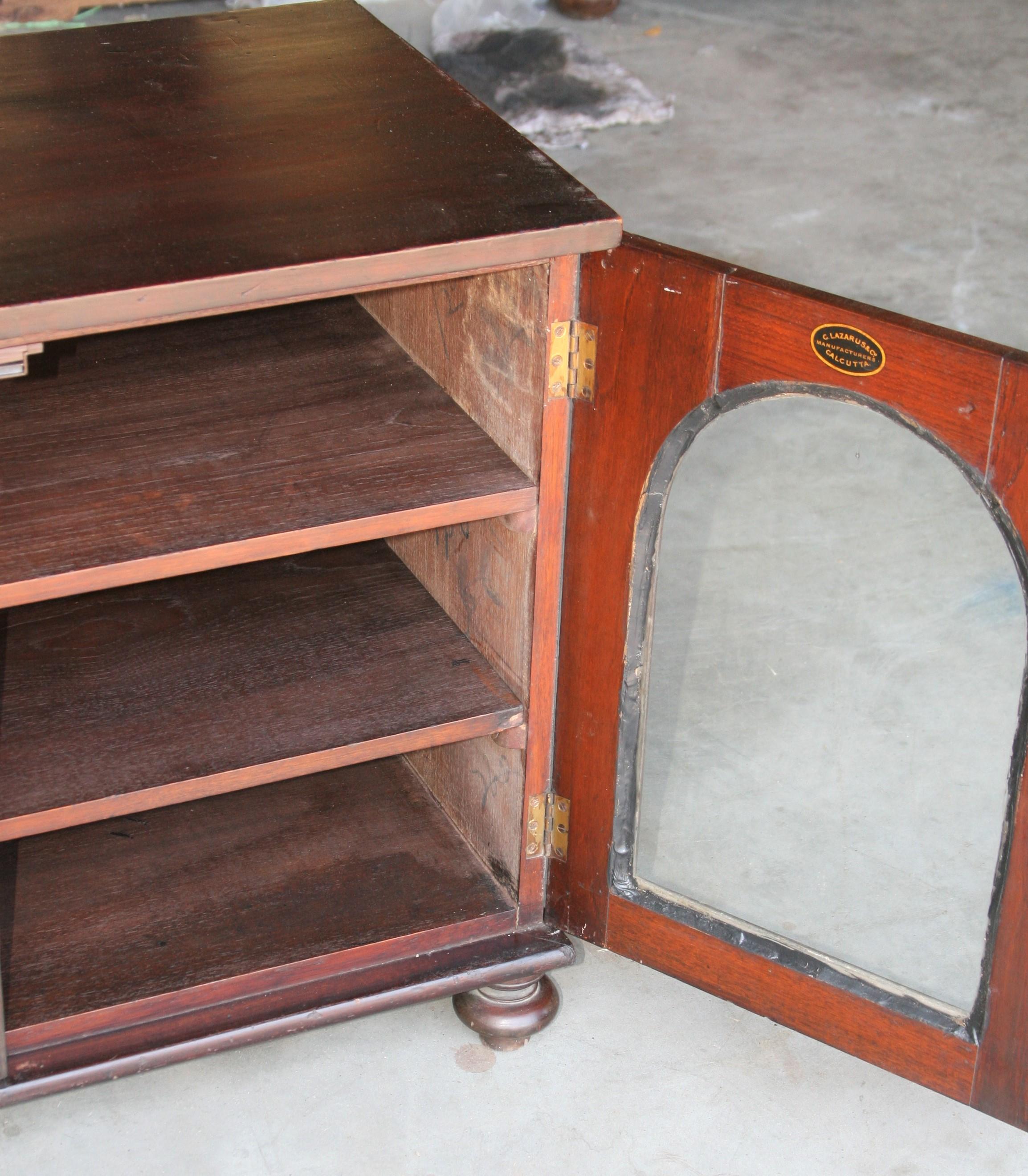 Hand-Crafted Late 19th Century Small Mahogany Cabinet Made by Lazarus of Calcutta For Sale