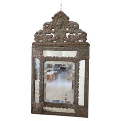 Late 19th Century Small Wall Mirror with Wood and Brass Frame