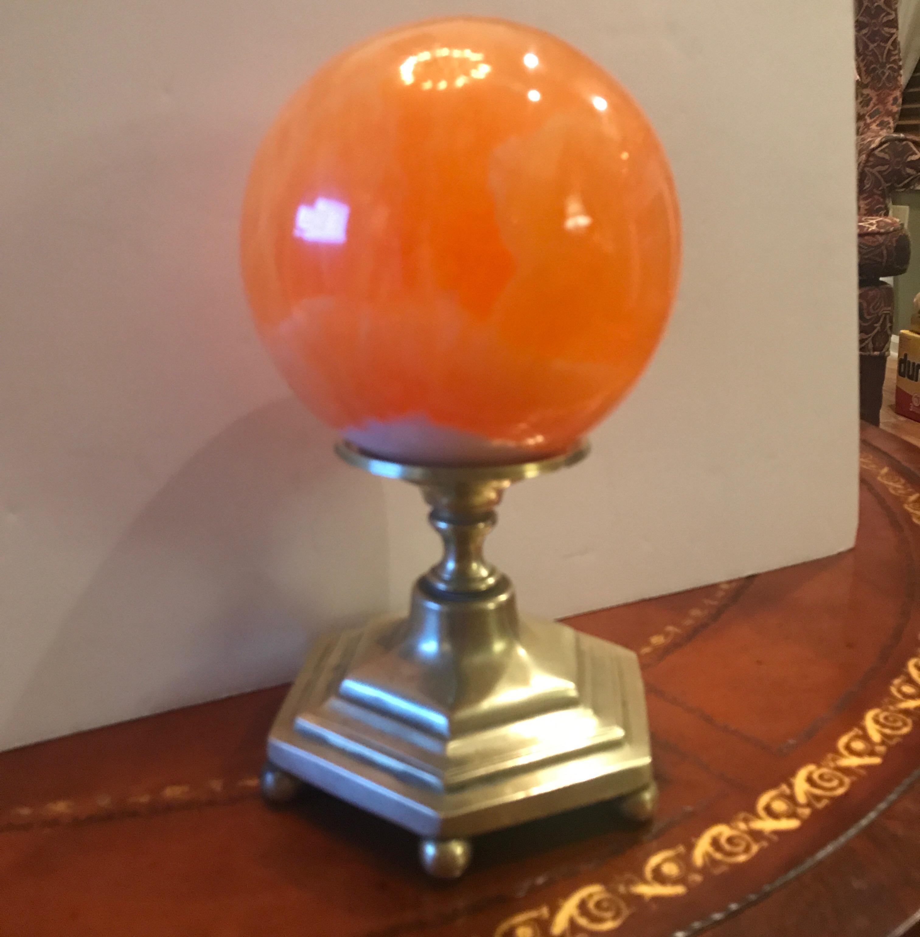 Late 19th Century Solid Agate Sphere and Cast Brass Stand 1