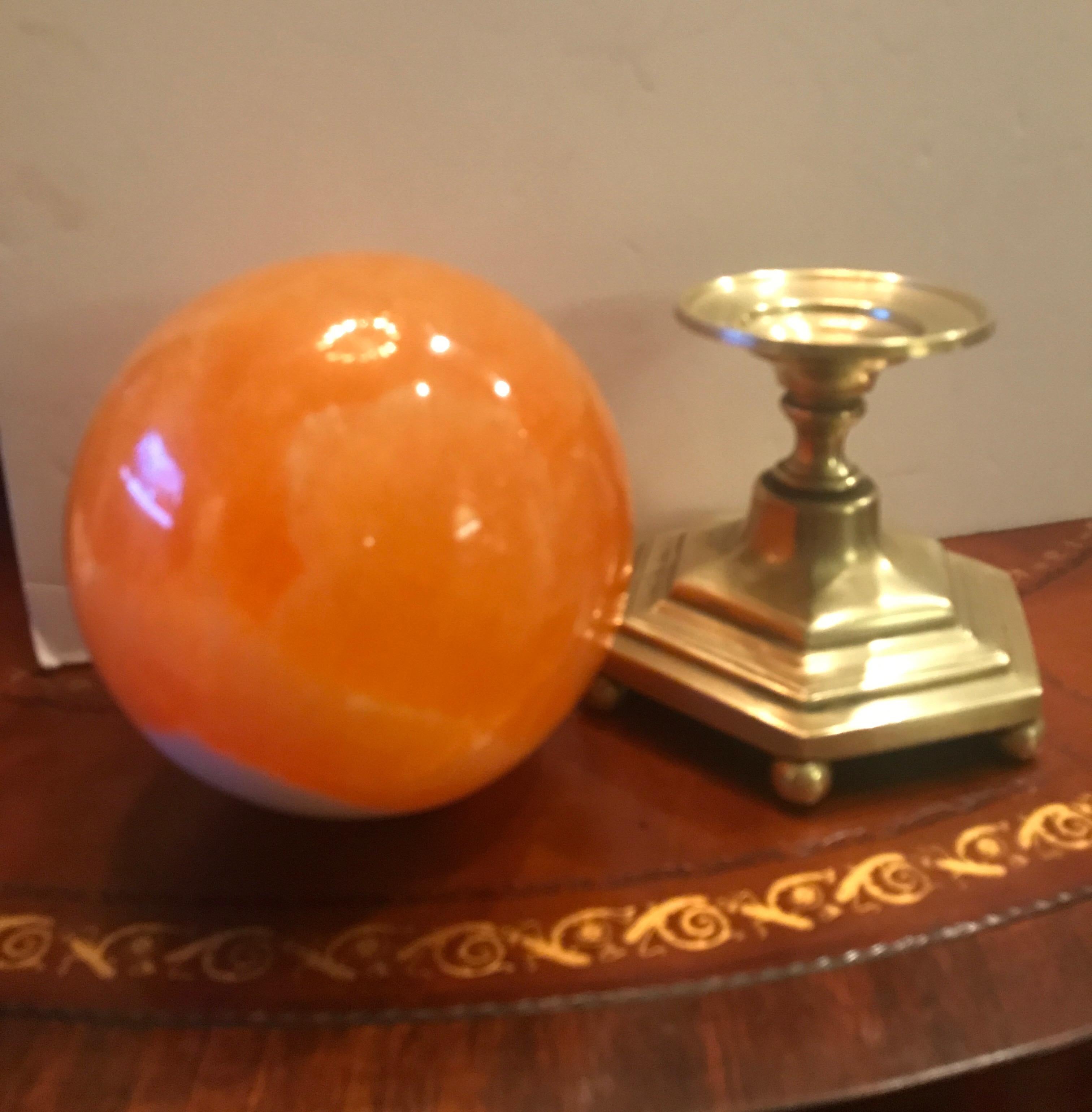 Late 19th Century Solid Agate Sphere and Cast Brass Stand 4