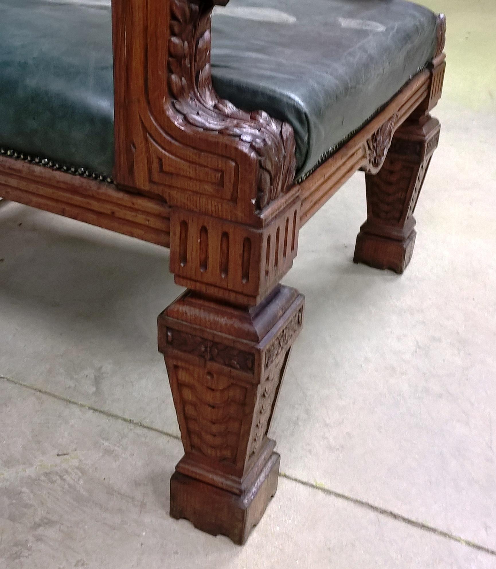 Late 19th Century Solid Oak Leather Upholstered Grand Masters Chair For Sale 4
