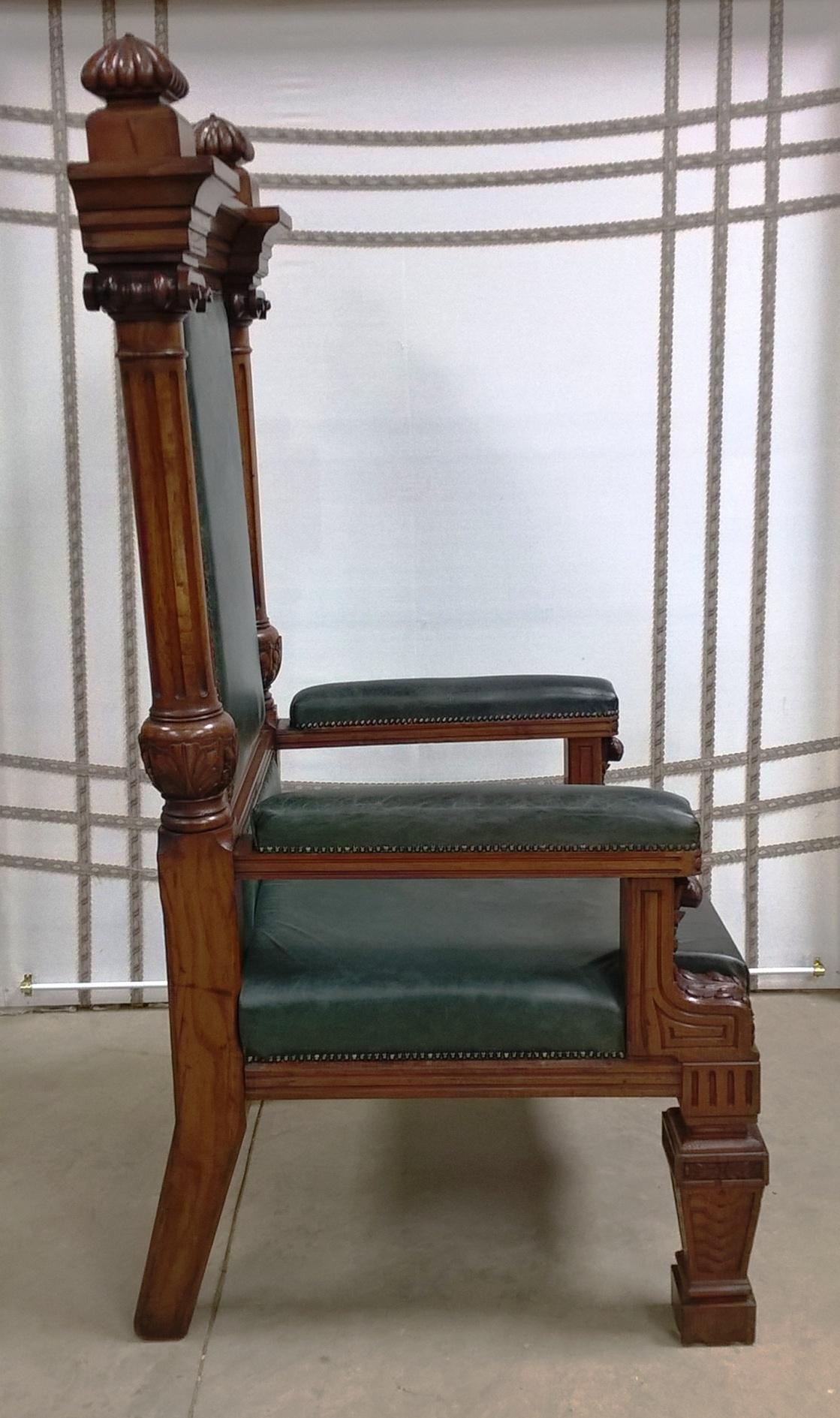 Late 19th Century Solid Oak Leather Upholstered Grand Masters Chair For Sale 7