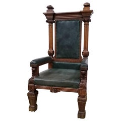 Late 19th Century Solid Oak Leather Upholstered Grand Masters Chair