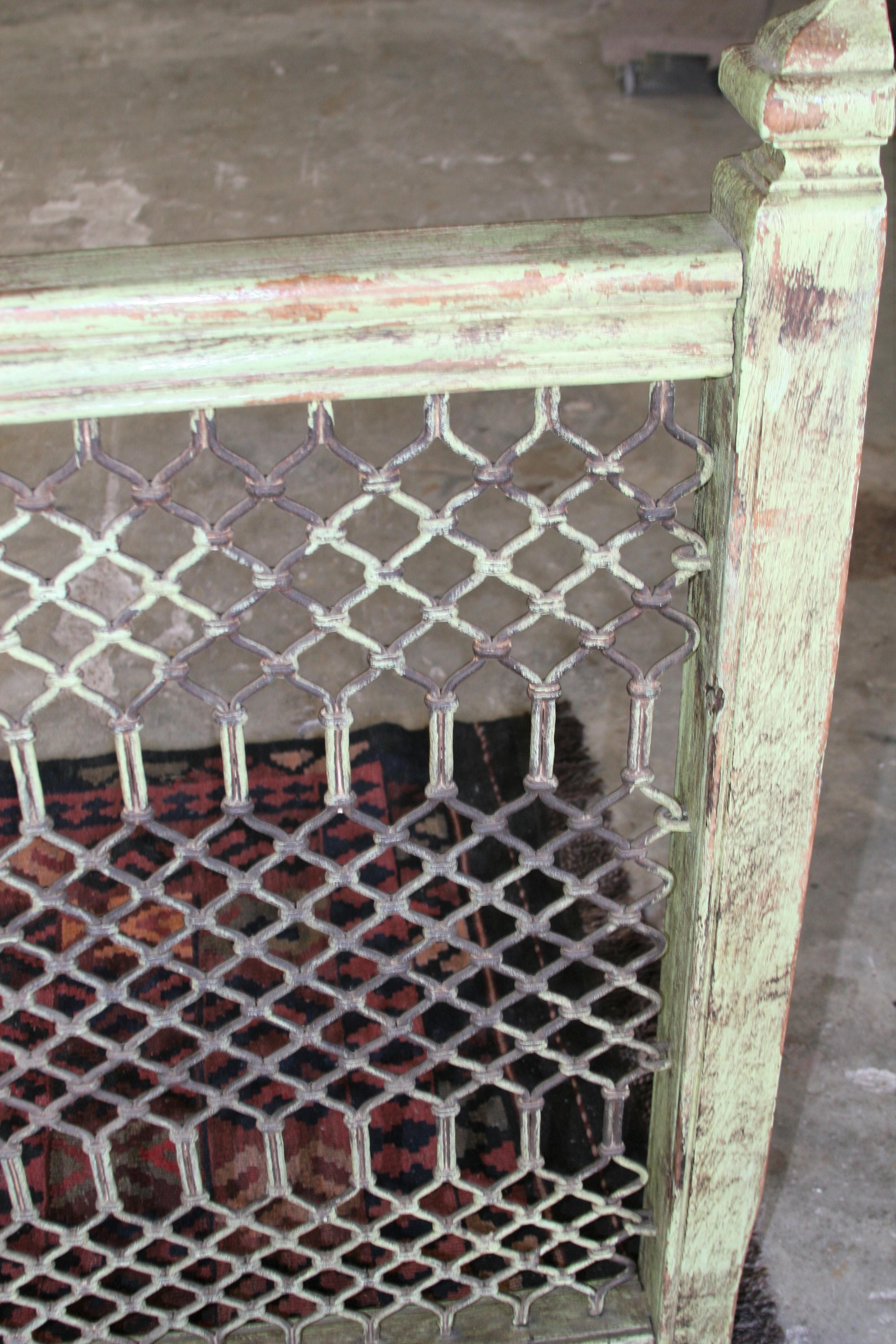 Indian Late 19th Century Solid Teak Wood and Iron Railing from a Dutch Colonial Home For Sale