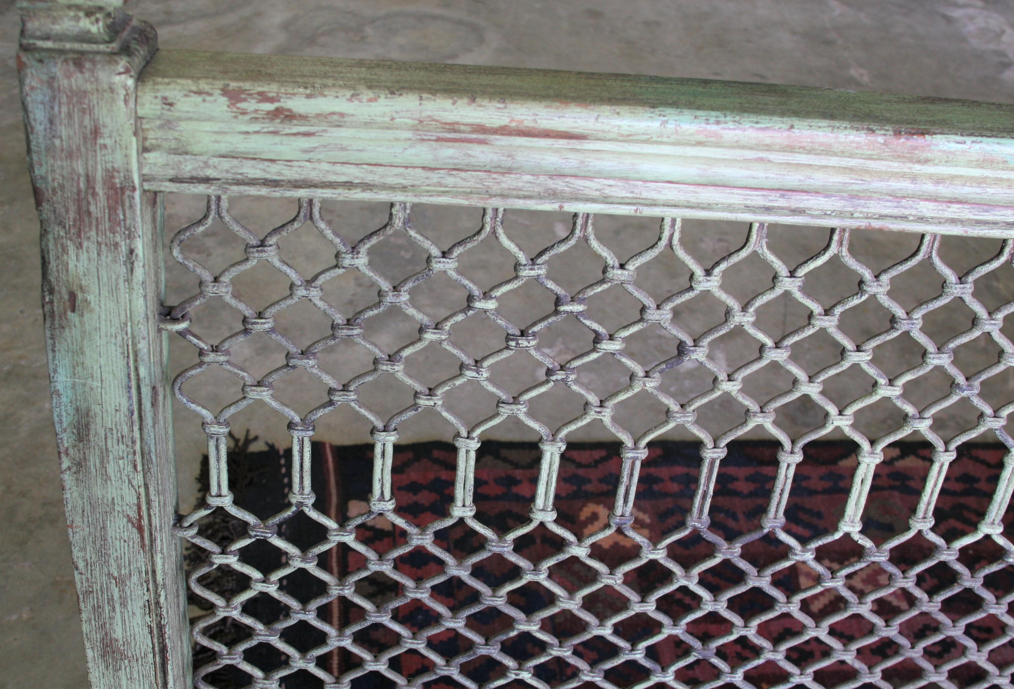 Late 19th Century Solid Teak Wood and Iron Railing from a Dutch Colonial Home In Good Condition For Sale In Houston, TX