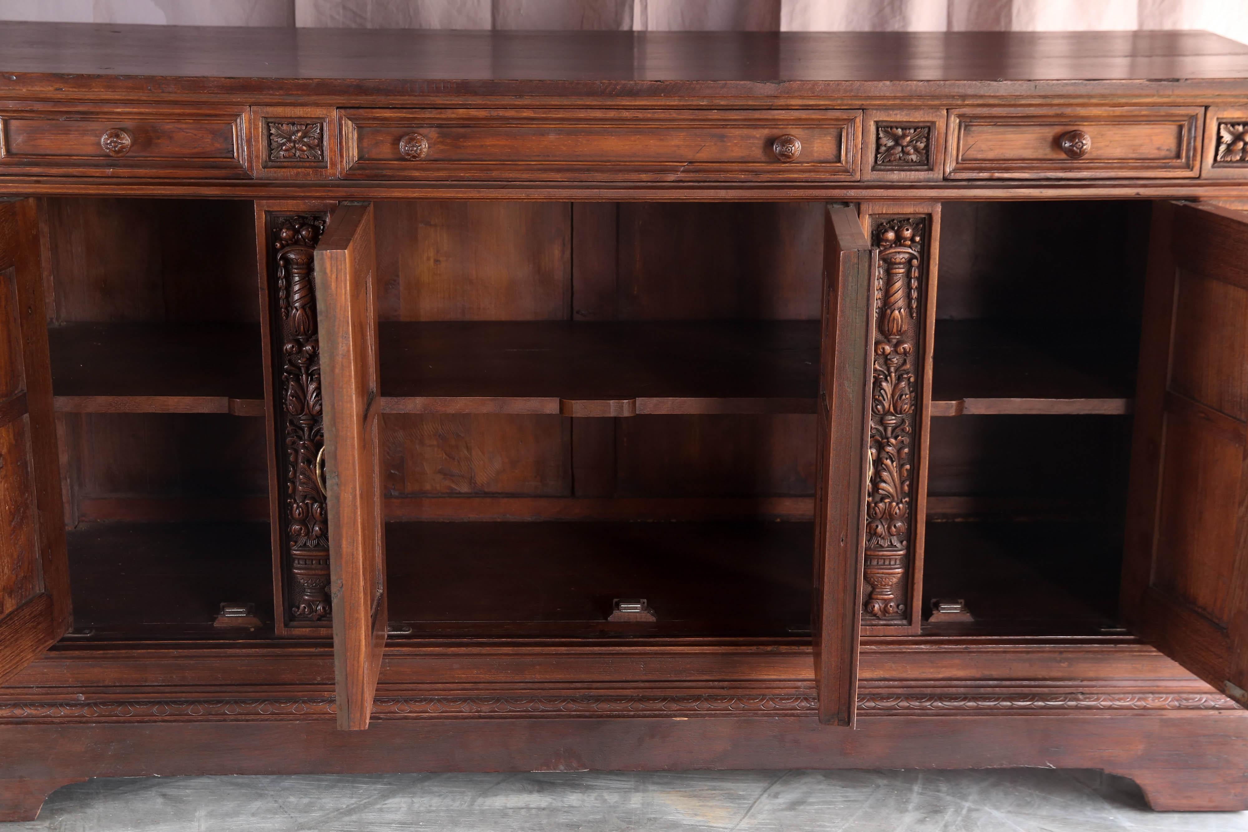 Indian Late 19th Century Solid Teak Wood Superbly Handcrafted French Colonial Buffet For Sale