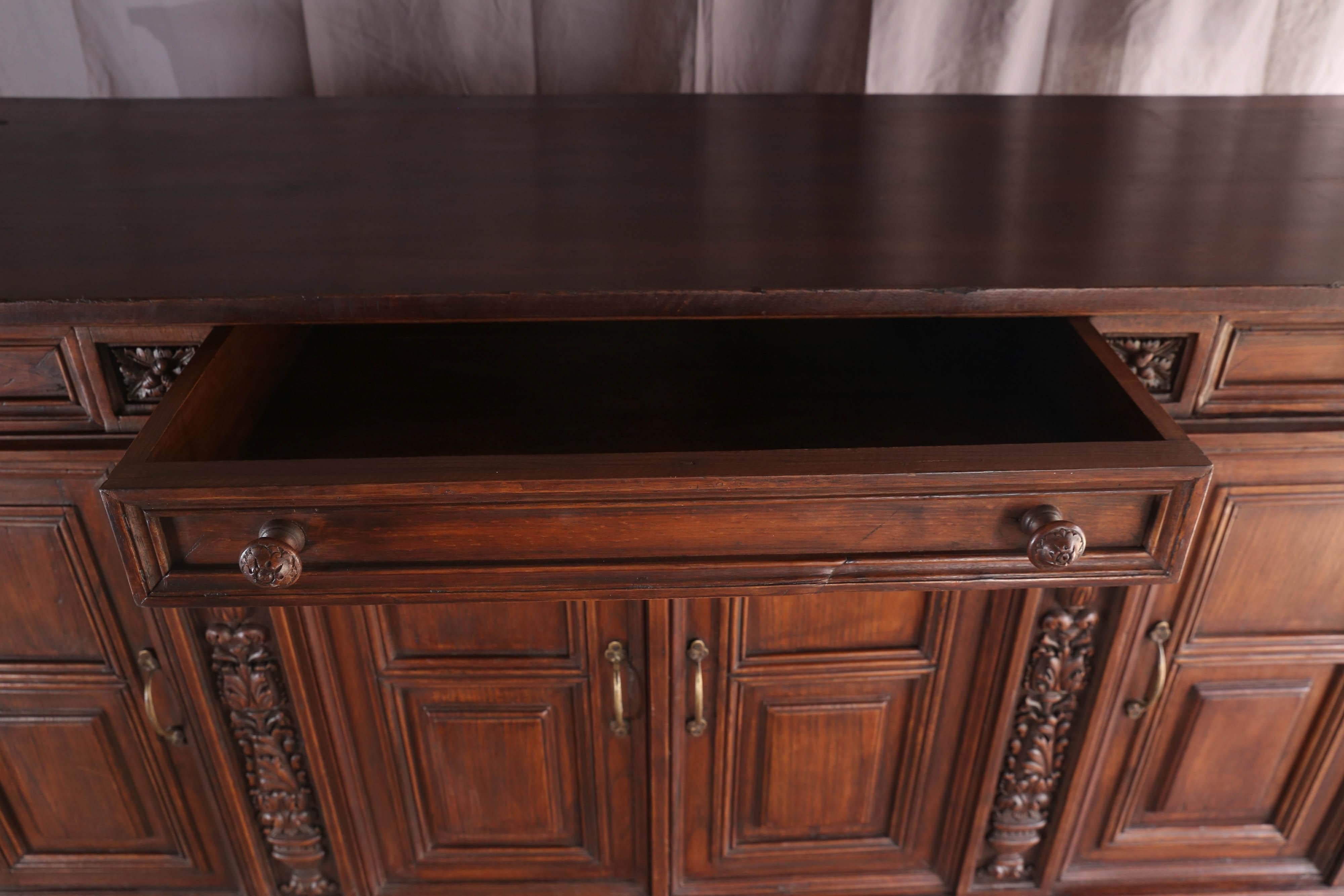 Late 19th Century Solid Teak Wood Superbly Handcrafted French Colonial Buffet For Sale 2