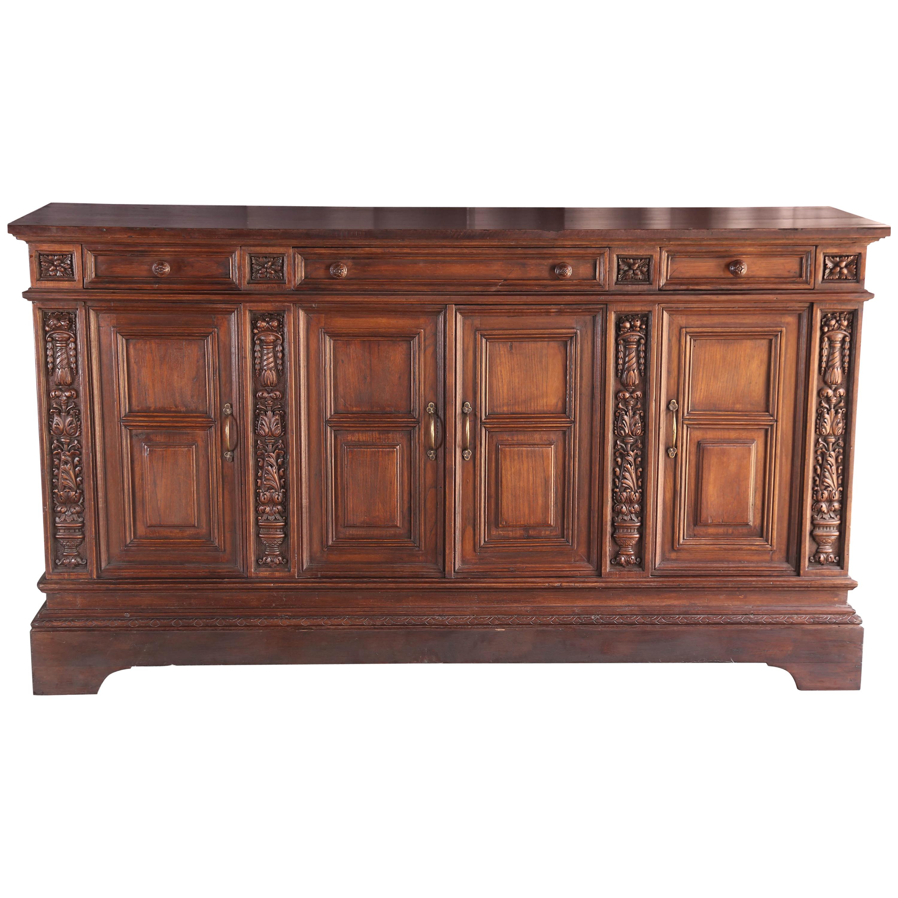 Late 19th Century Solid Teak Wood Superbly Handcrafted French Colonial Buffet For Sale
