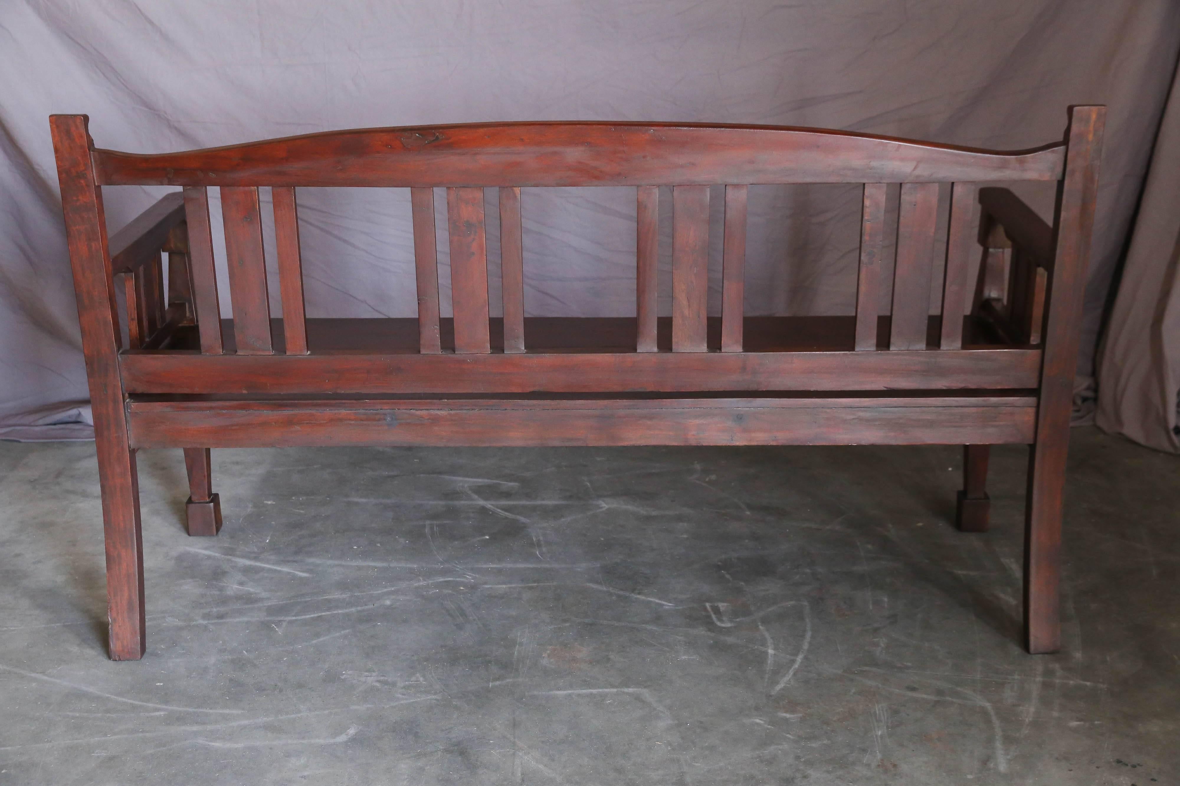 Late 19th Century Solid Teak Wood Typical Tea Plantation Bench from Darjeeling For Sale 4
