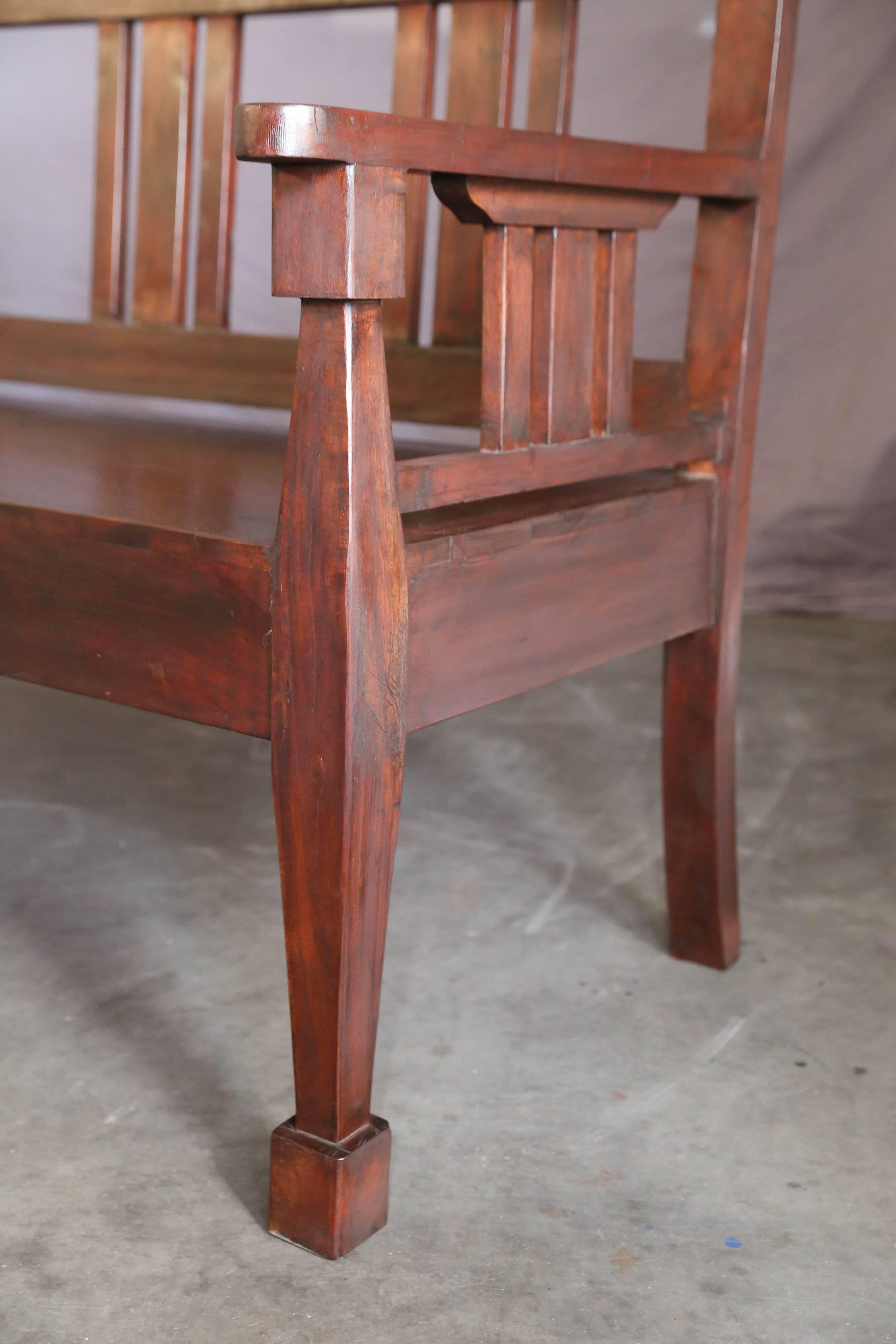 Anglo Raj Late 19th Century Solid Teak Wood Typical Tea Plantation Bench from Darjeeling For Sale