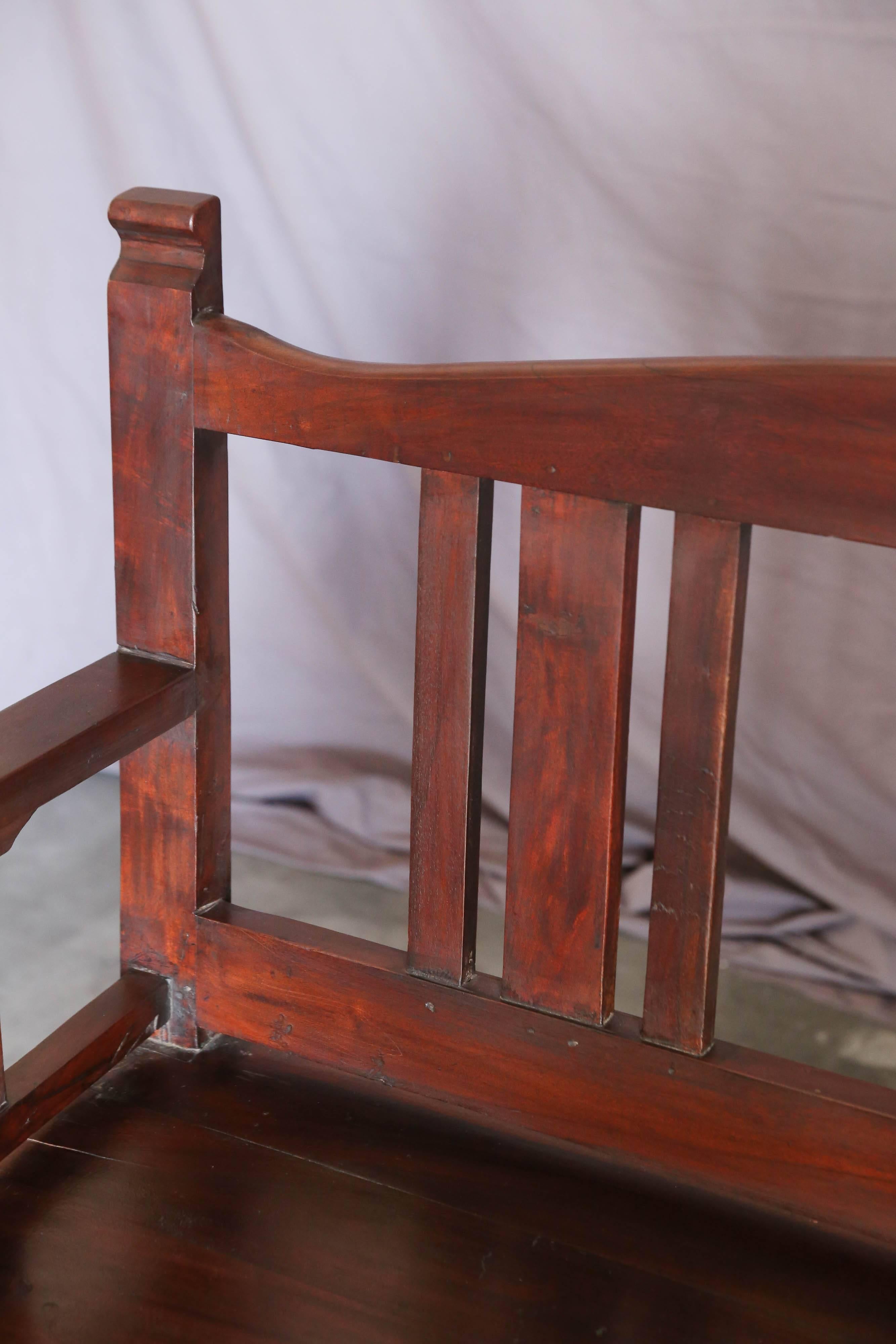 Late 19th Century Solid Teak Wood Typical Tea Plantation Bench from Darjeeling For Sale 1