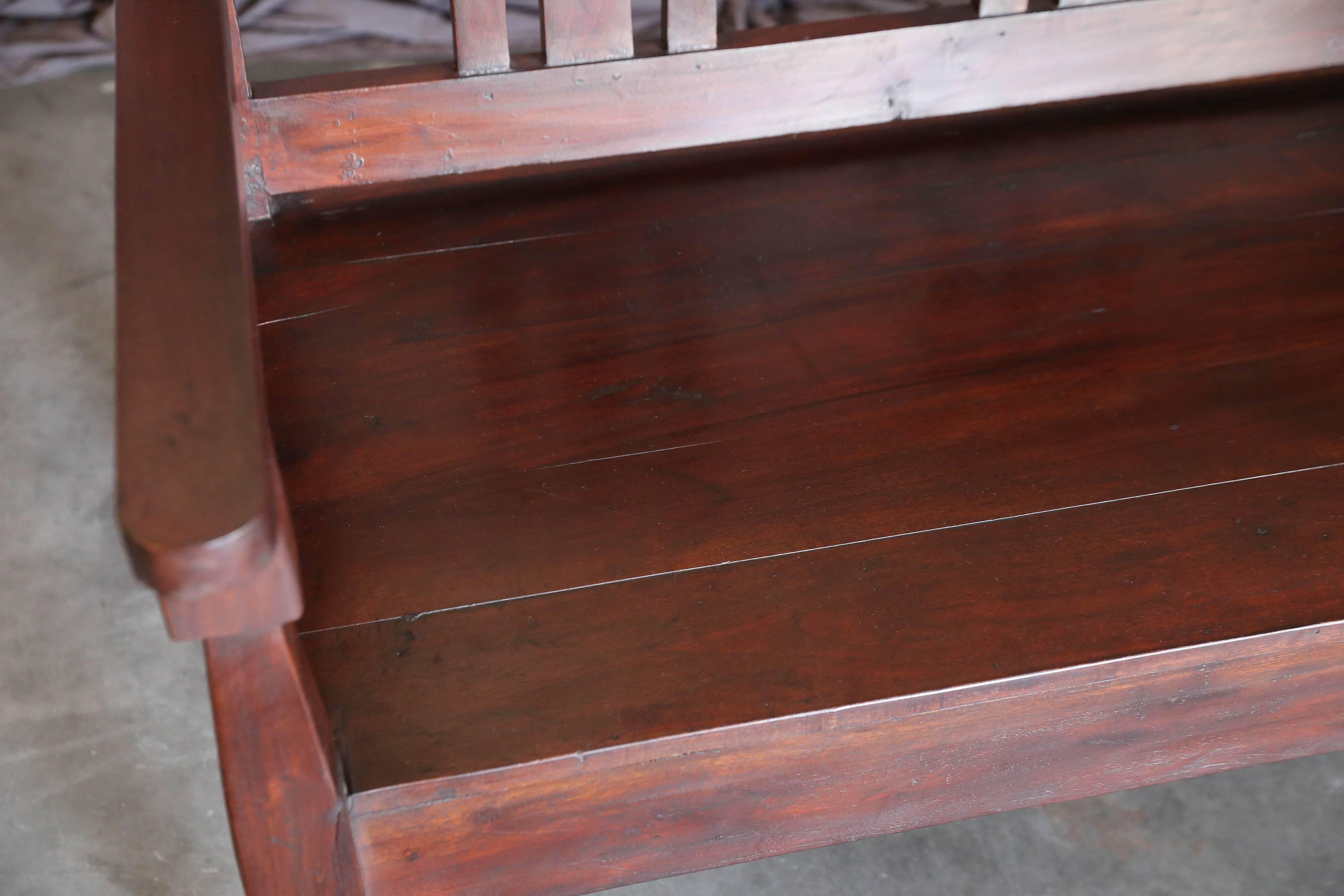 Late 19th Century Solid Teak Wood Typical Tea Plantation Bench from Darjeeling For Sale 3