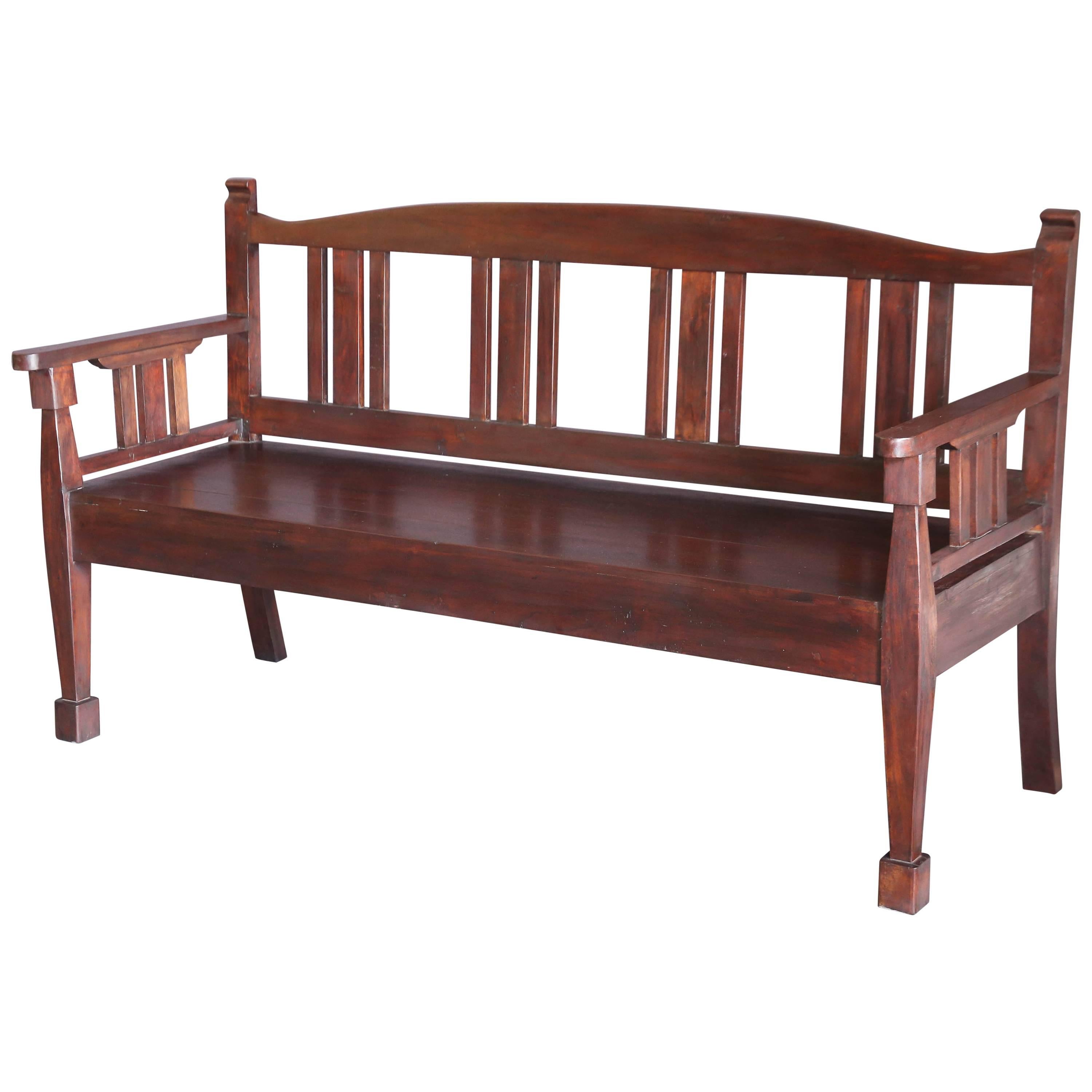 Late 19th Century Solid Teak Wood Typical Tea Plantation Bench from Darjeeling For Sale
