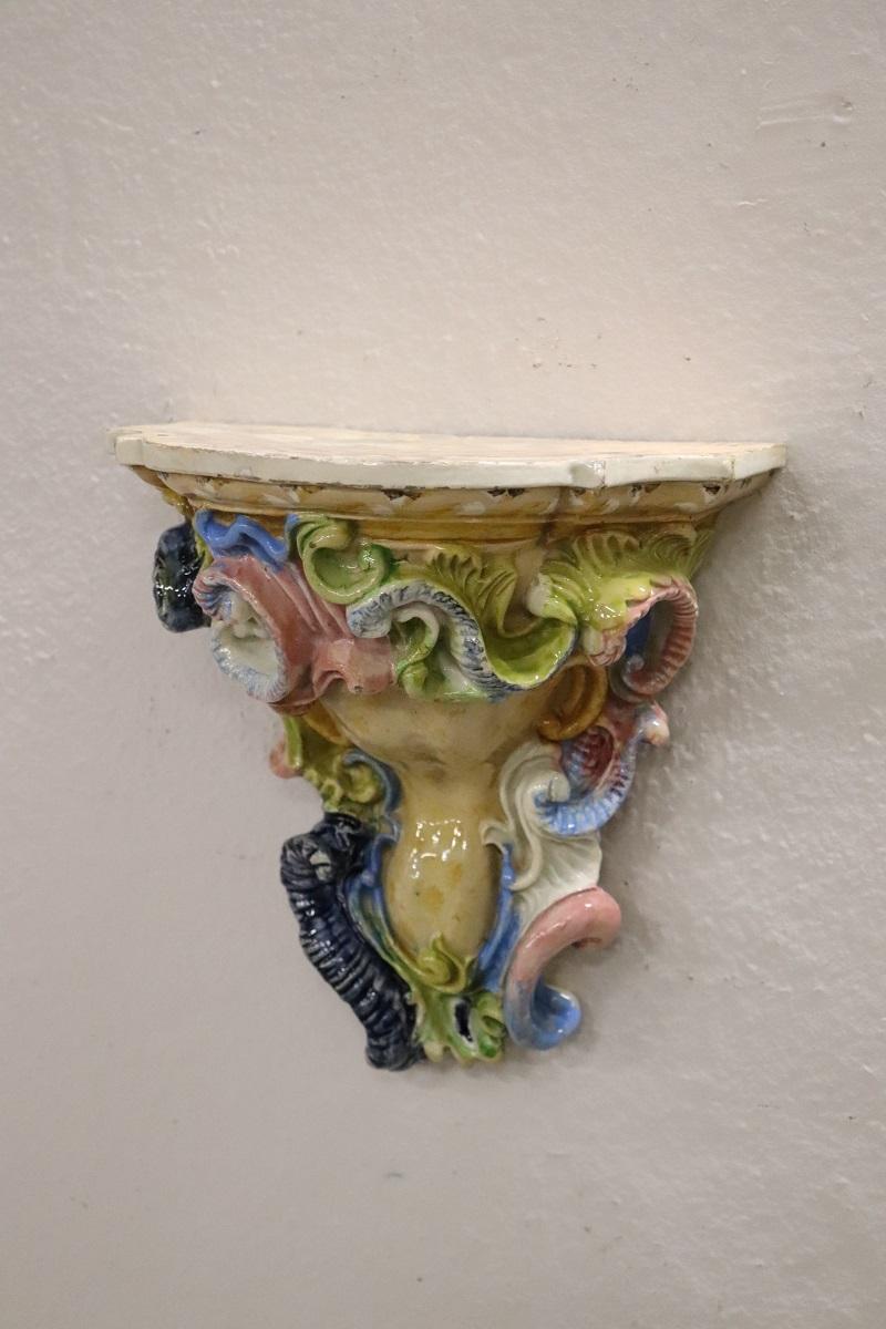 Late 19th Century South Italian Antique Majolica Two Shelves with Vase For Sale 7