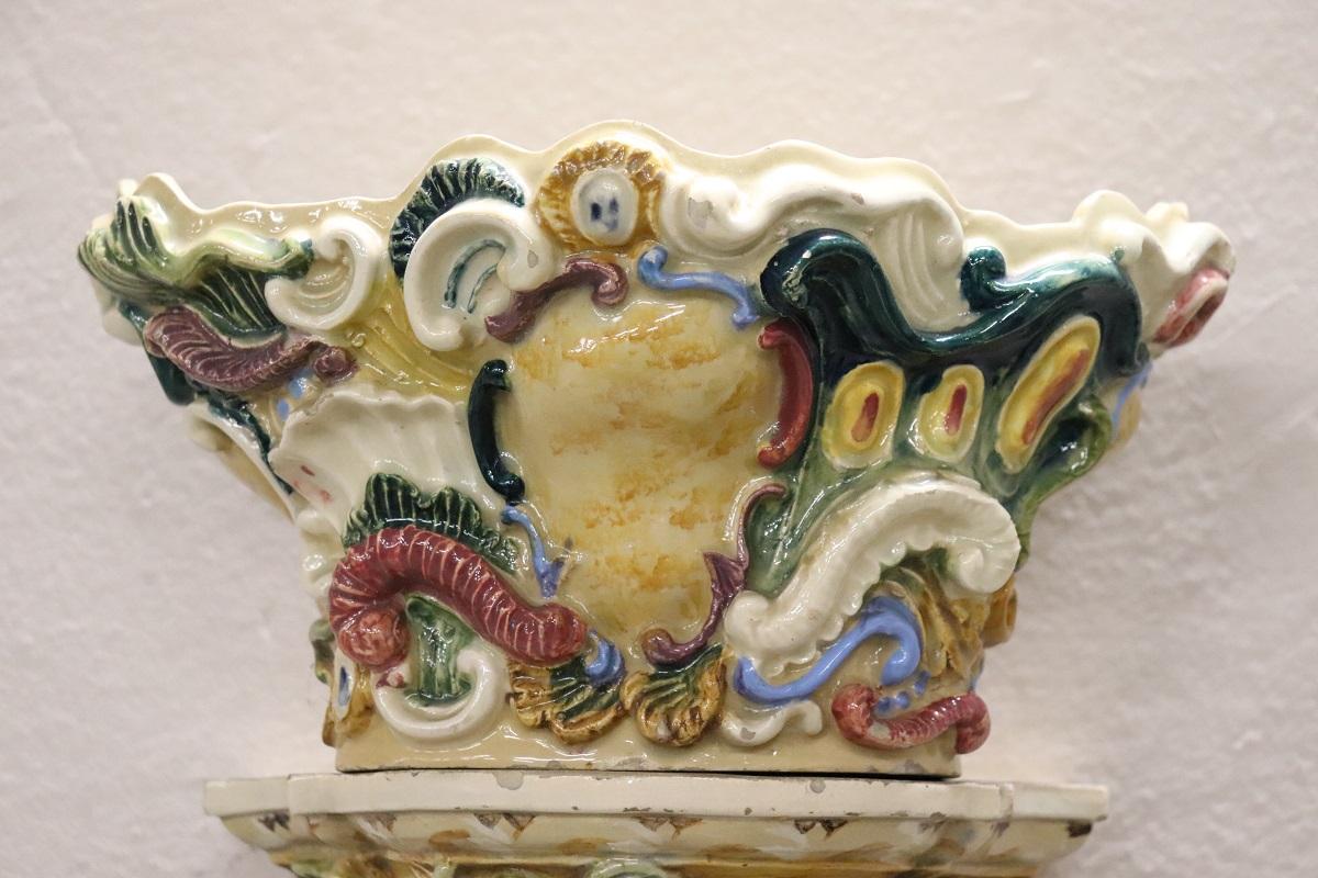 Late 19th Century South Italian Antique Majolica Two Shelves with Vase For Sale 1