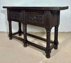 Late 19th Century Spanish Baroque Style Walnut Console Table with Twisted Legs